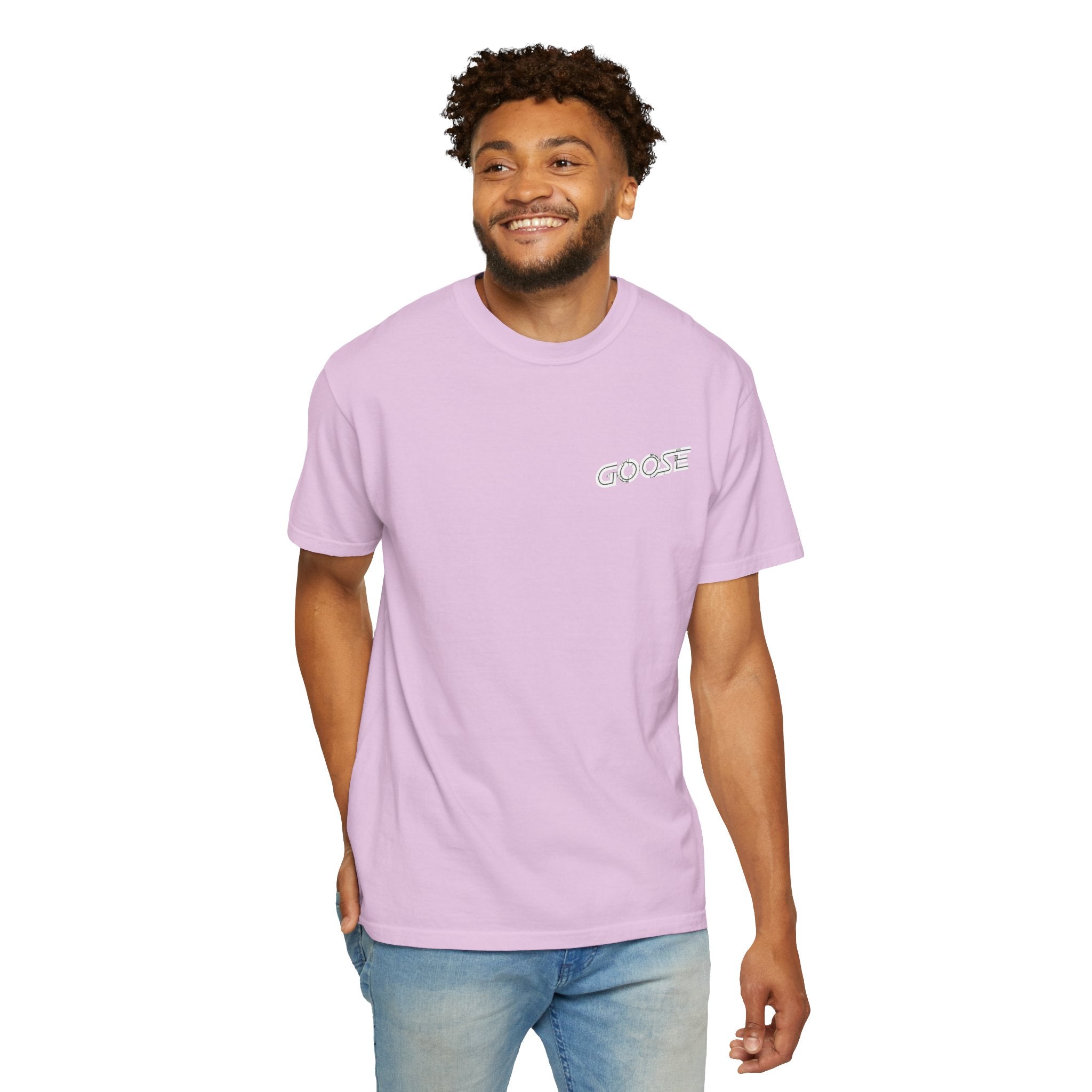 Big Modern Robot Graphic T-Shirt — "GOOSE" Chest Text, Retro Sci‑Fi Back Print