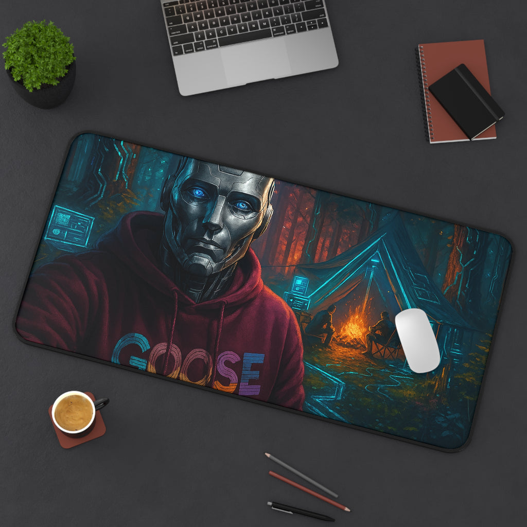 Cyber Ranger Desk Mat — Robot Selfie at Campfire Gaming Mousepad