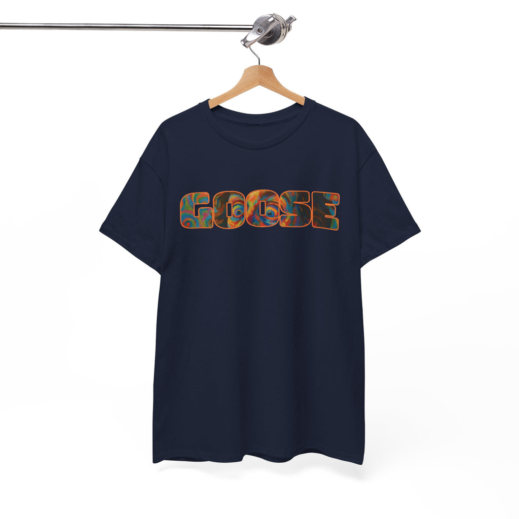 Goose Graphic Tee — Retro Camo Lettering Shirt