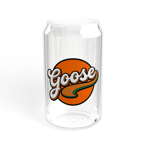Goose Logo Sipper Glass — 16oz Reusable Drink Jar with Bamboo Lid & Straw