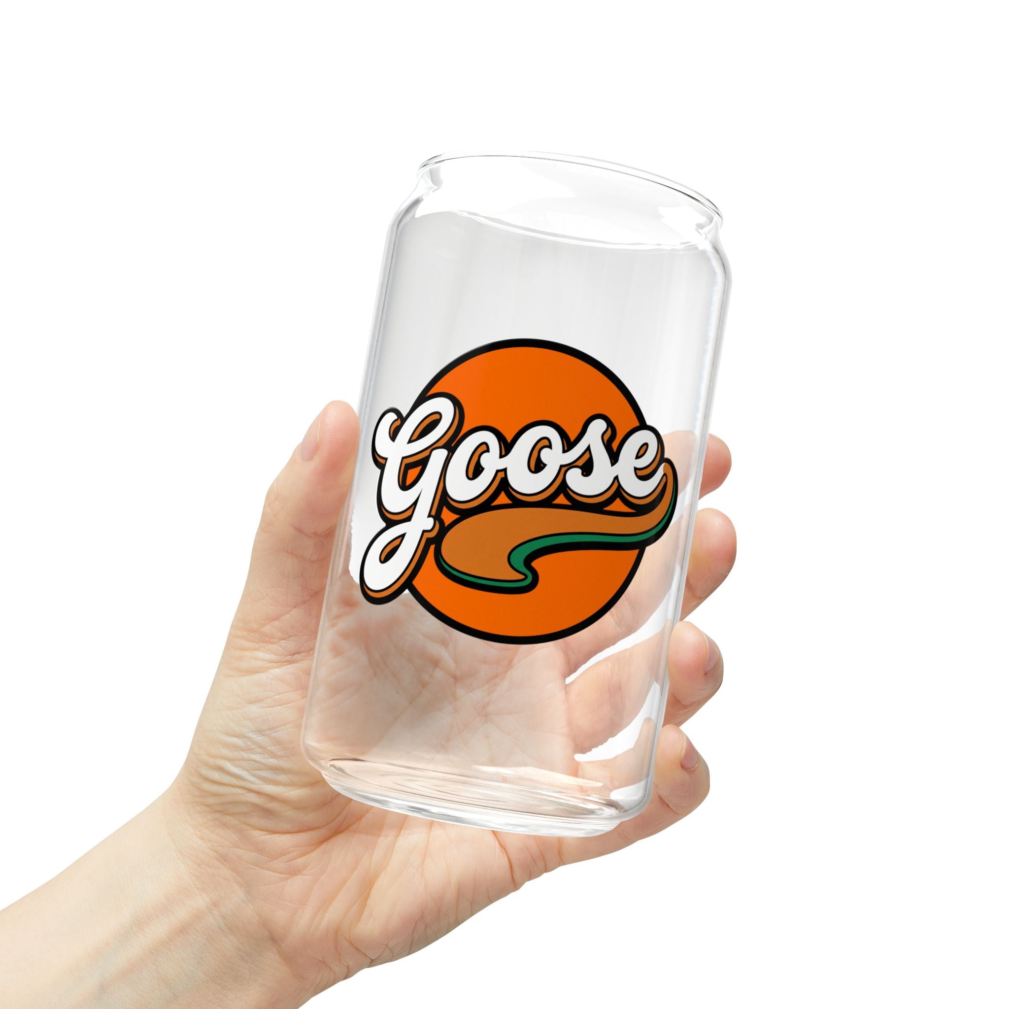 Goose Logo Sipper Glass — 16oz Reusable Drink Jar with Bamboo Lid & Straw