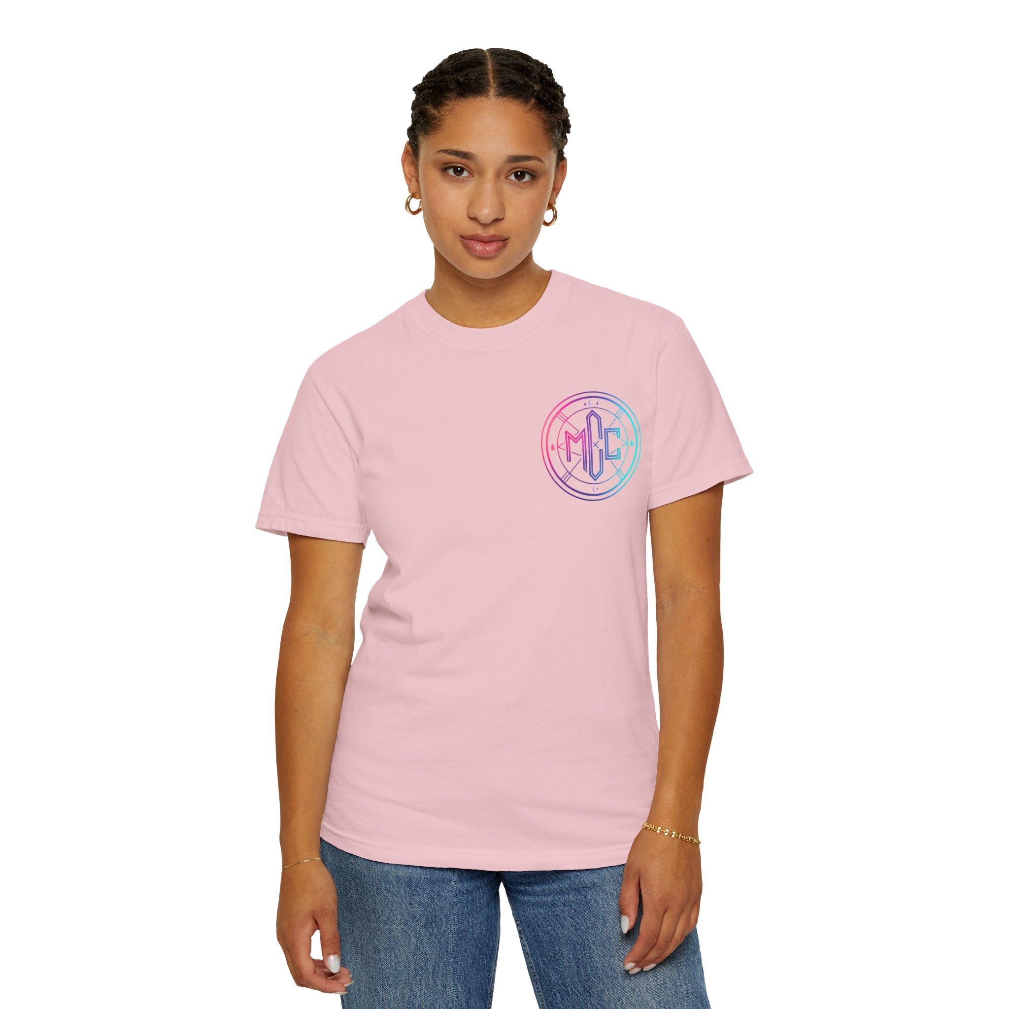 Moonlit Cabin Campfire crest T-shirt | Cabin Forest Nightscape