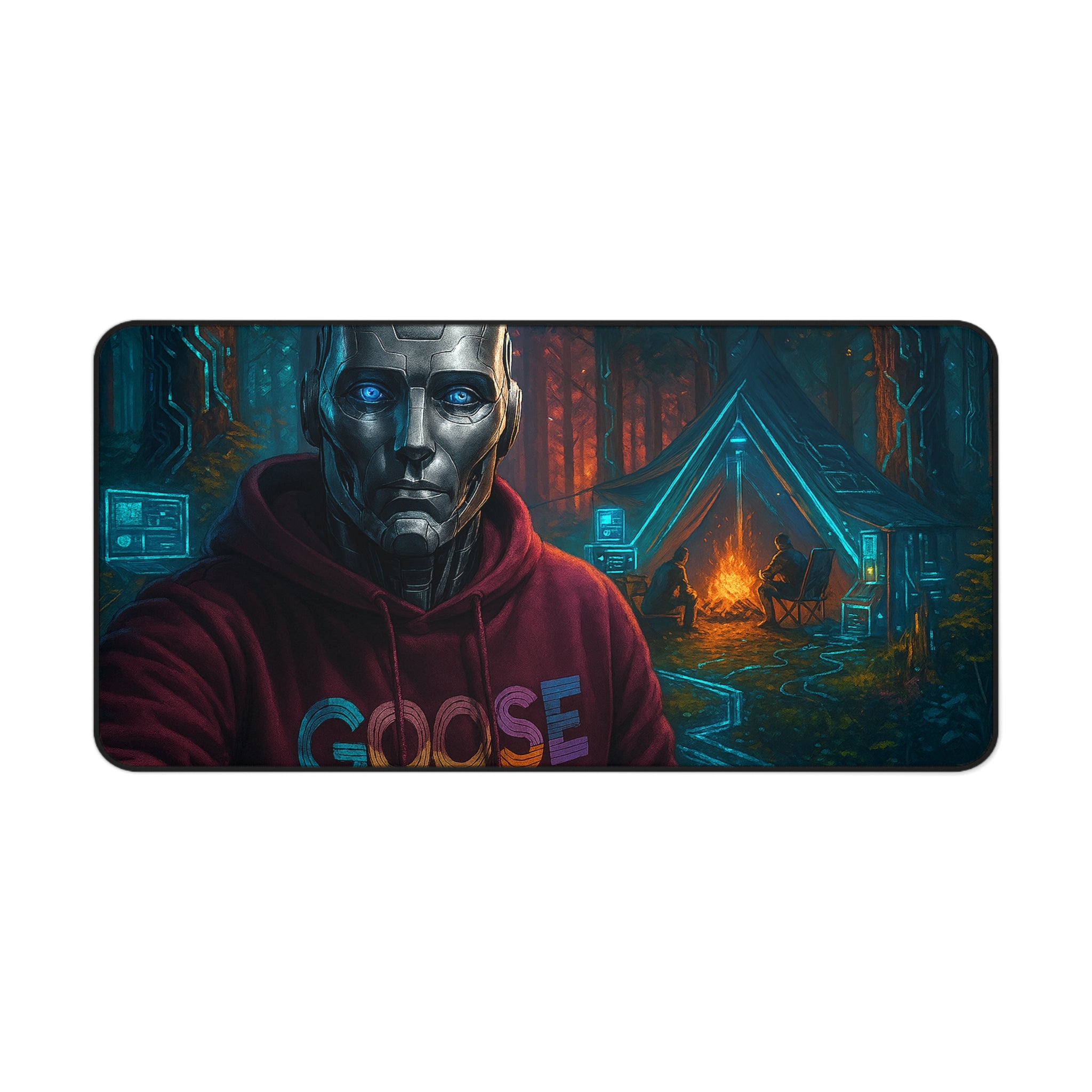 Cyber Ranger Desk Mat — Robot Selfie at Campfire Gaming Mousepad