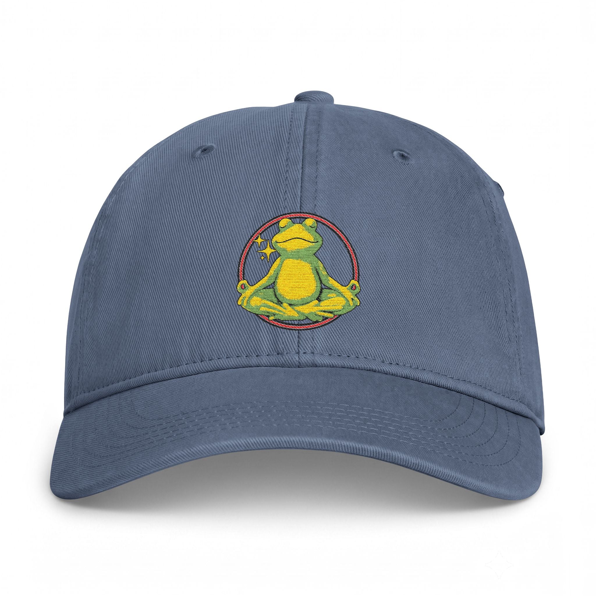 Embroidered Meditating Frog Dad Hat - Coastal Washed Cap