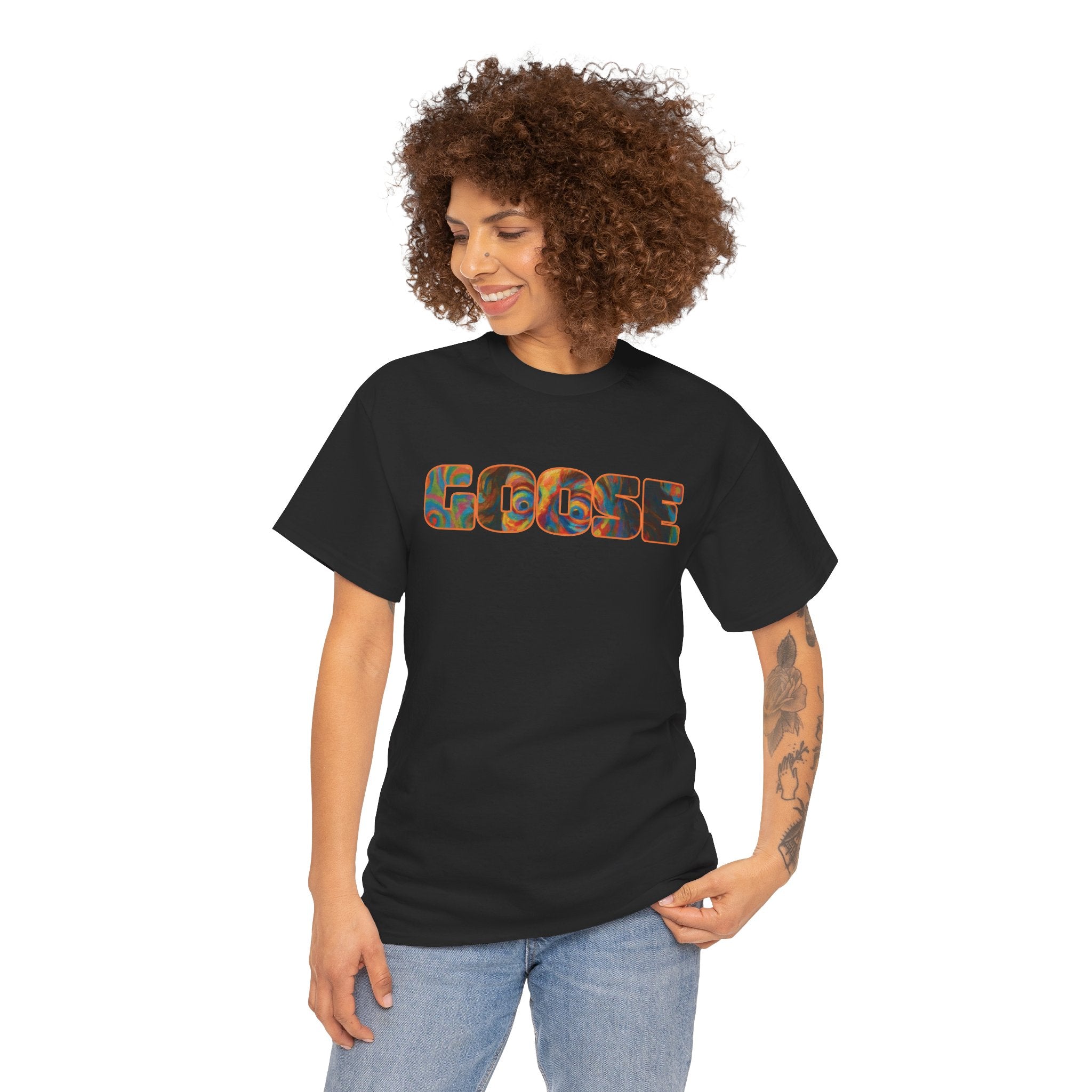 Goose Graphic Tee — Retro Camo Lettering Shirt