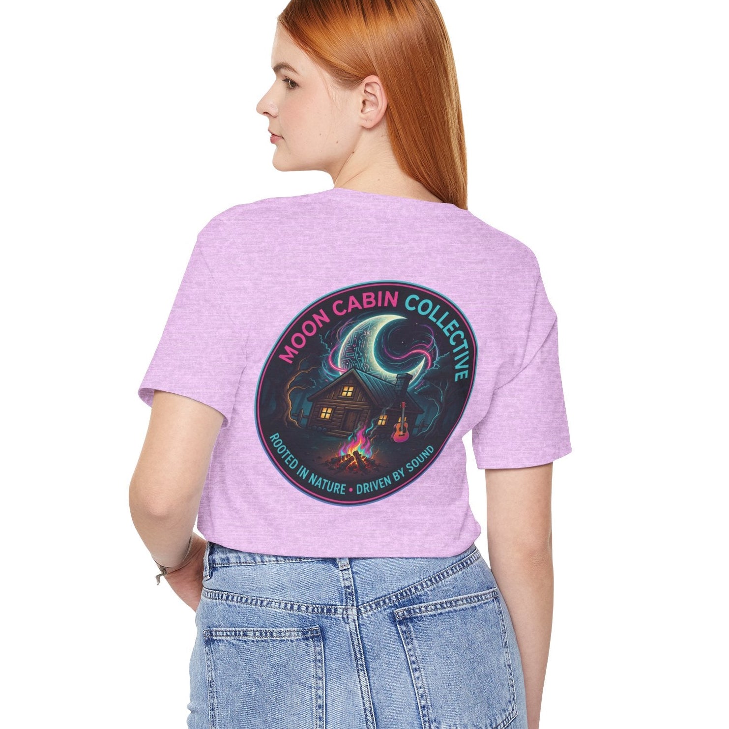 Moon Cabin Collective T-Shirt — Moonlit Cabin Graphic Tee ("Rooted in Nature • Driven by Sound")