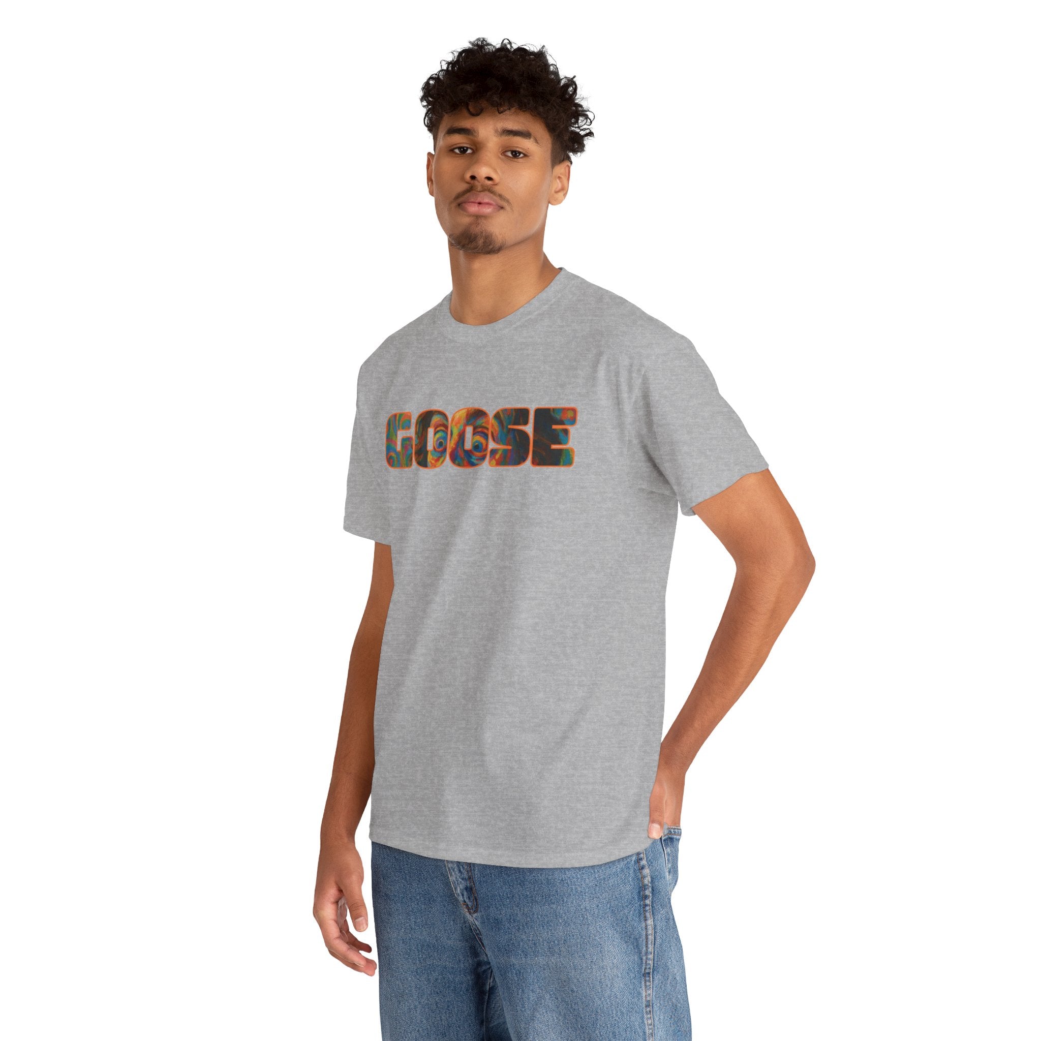 Goose Graphic Tee — Retro Camo Lettering Shirt