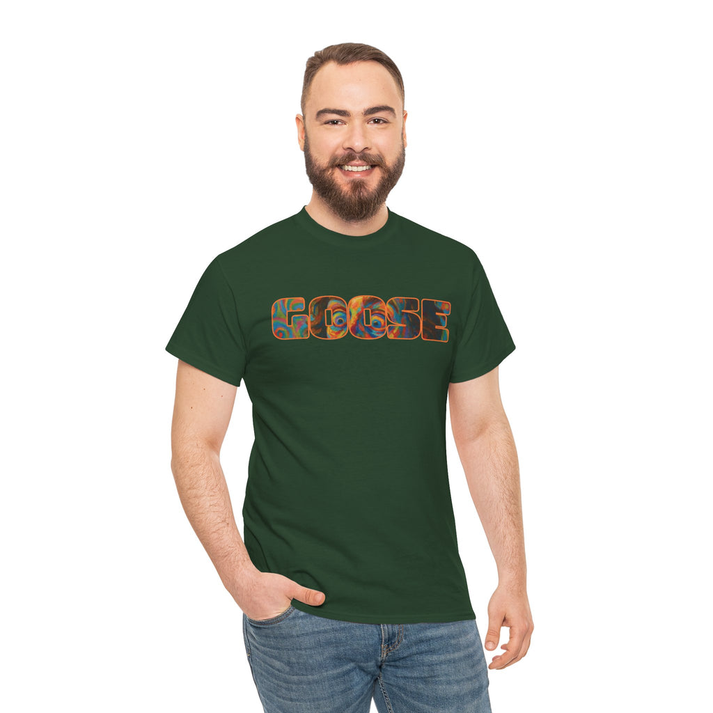 Goose Graphic Tee — Retro Camo Lettering Shirt