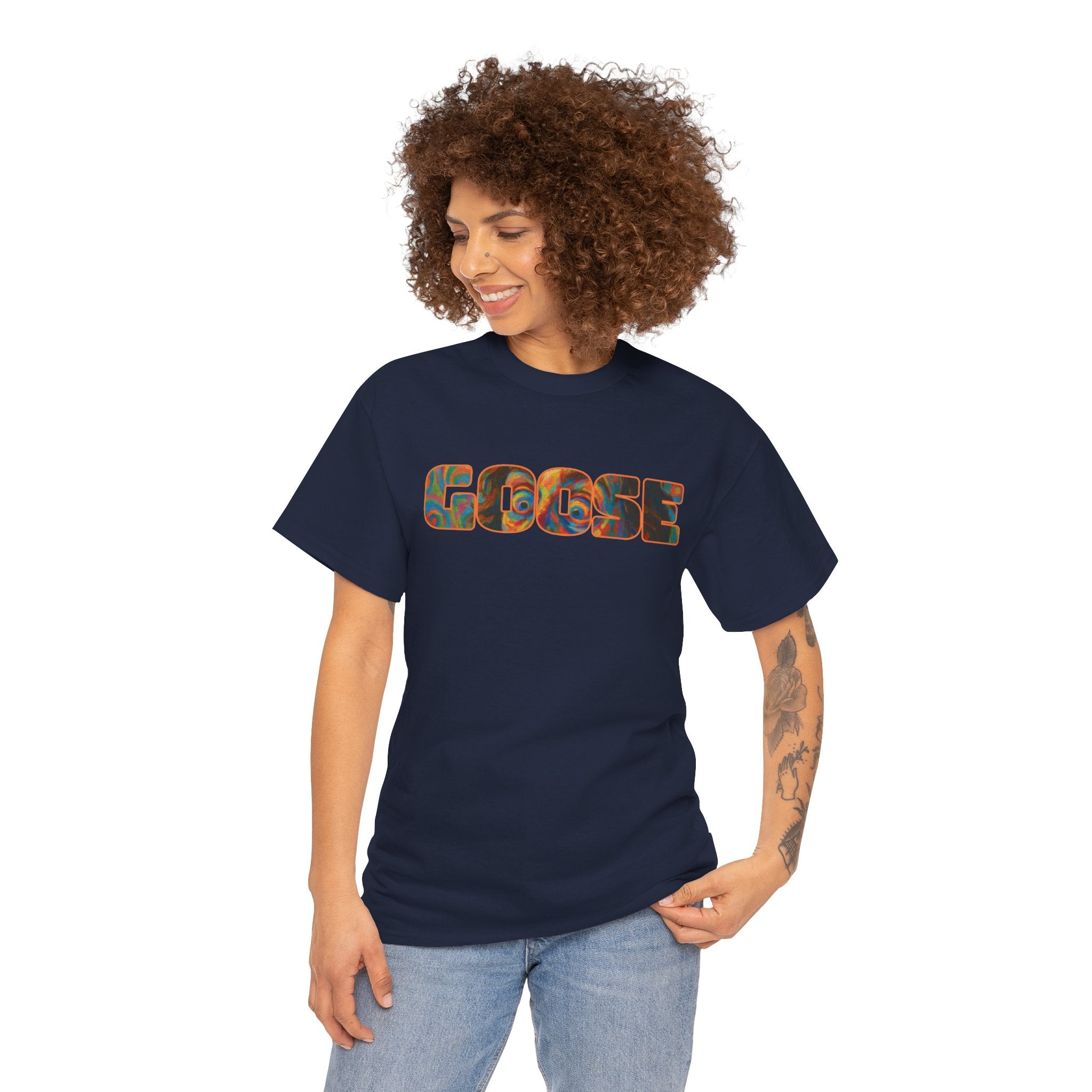 Goose Graphic Tee — Retro Camo Lettering Shirt
