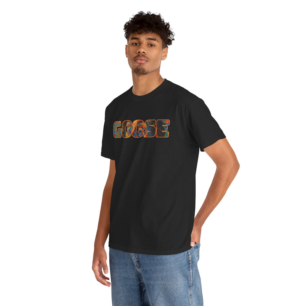 Goose Graphic Tee — Retro Camo Lettering Shirt