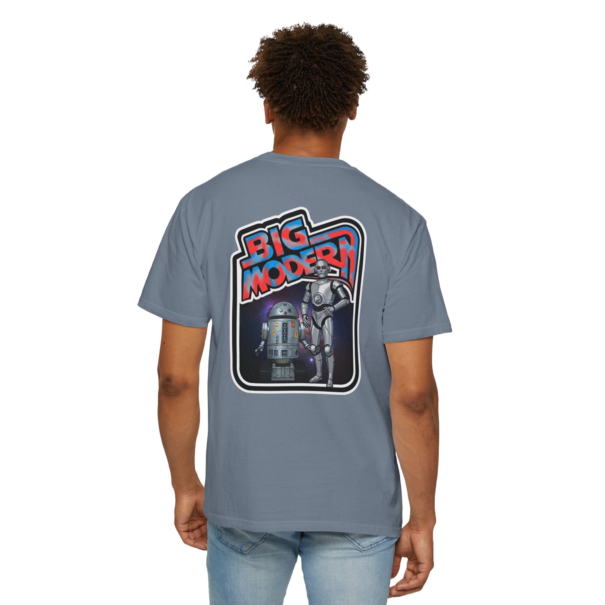 Big Modern Robot Graphic T-Shirt — "GOOSE" Chest Text, Retro Sci‑Fi Back Print