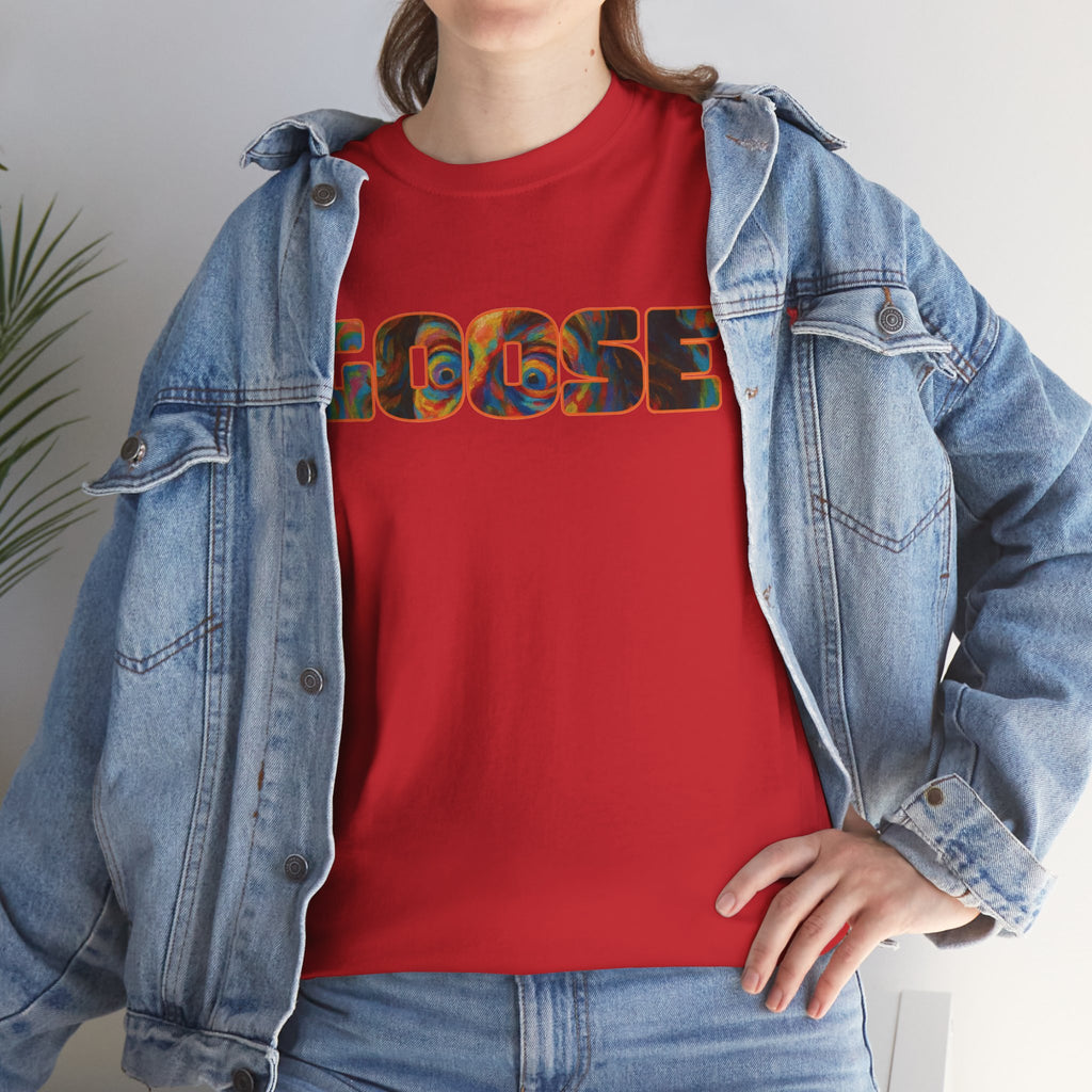 Goose Graphic Tee — Retro Camo Lettering Shirt