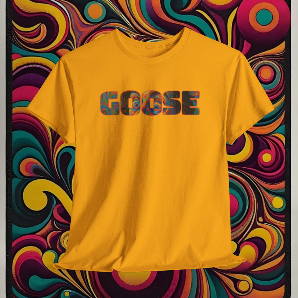 Goose Graphic Tee — Retro Camo Lettering Shirt