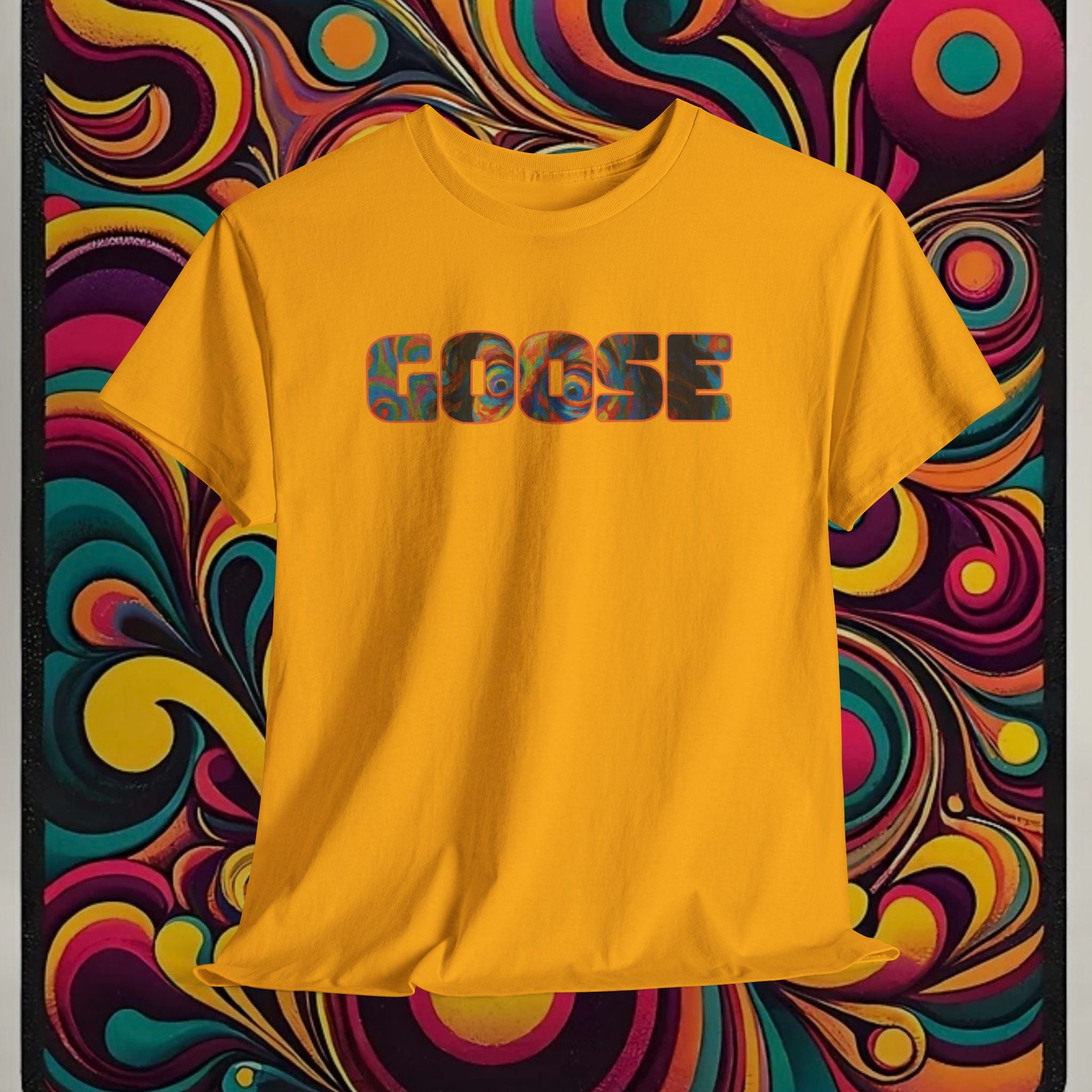 Goose Graphic Tee — Retro Camo Lettering Shirt