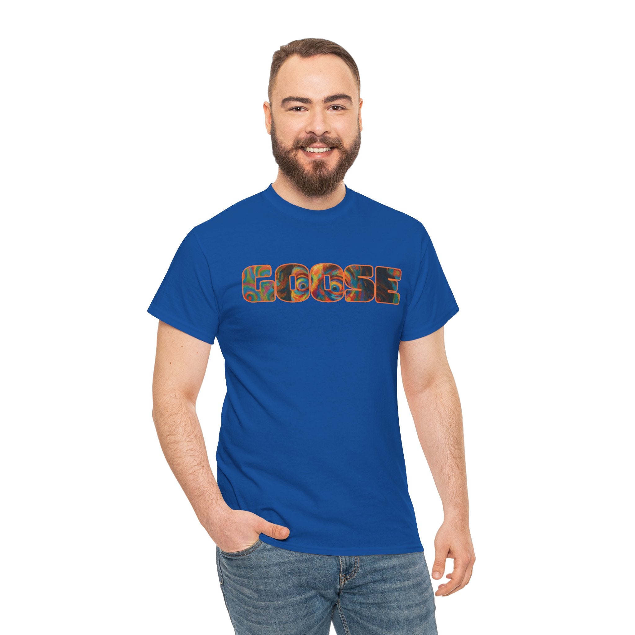 Goose Graphic Tee — Retro Camo Lettering Shirt