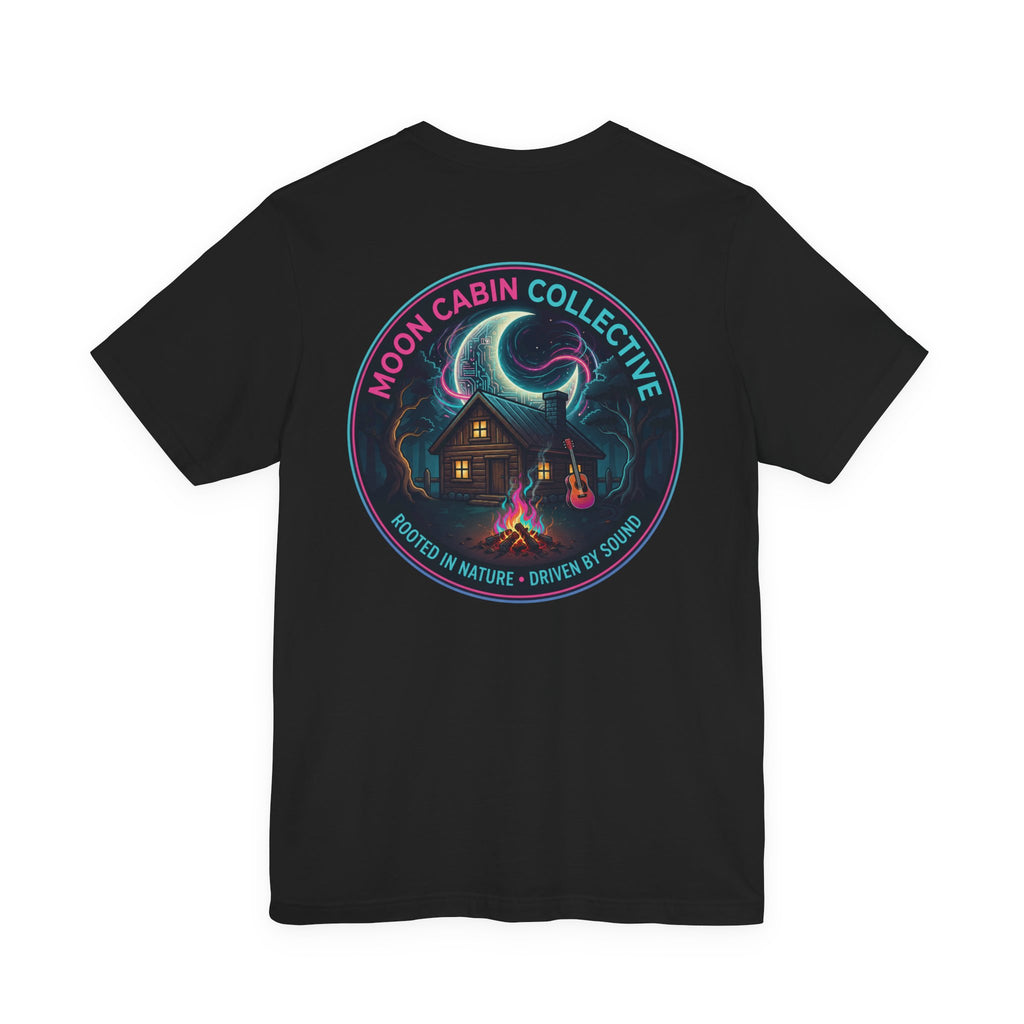 Moon Cabin Collective T-Shirt — Moonlit Cabin Graphic Tee ("Rooted in Nature • Driven by Sound")