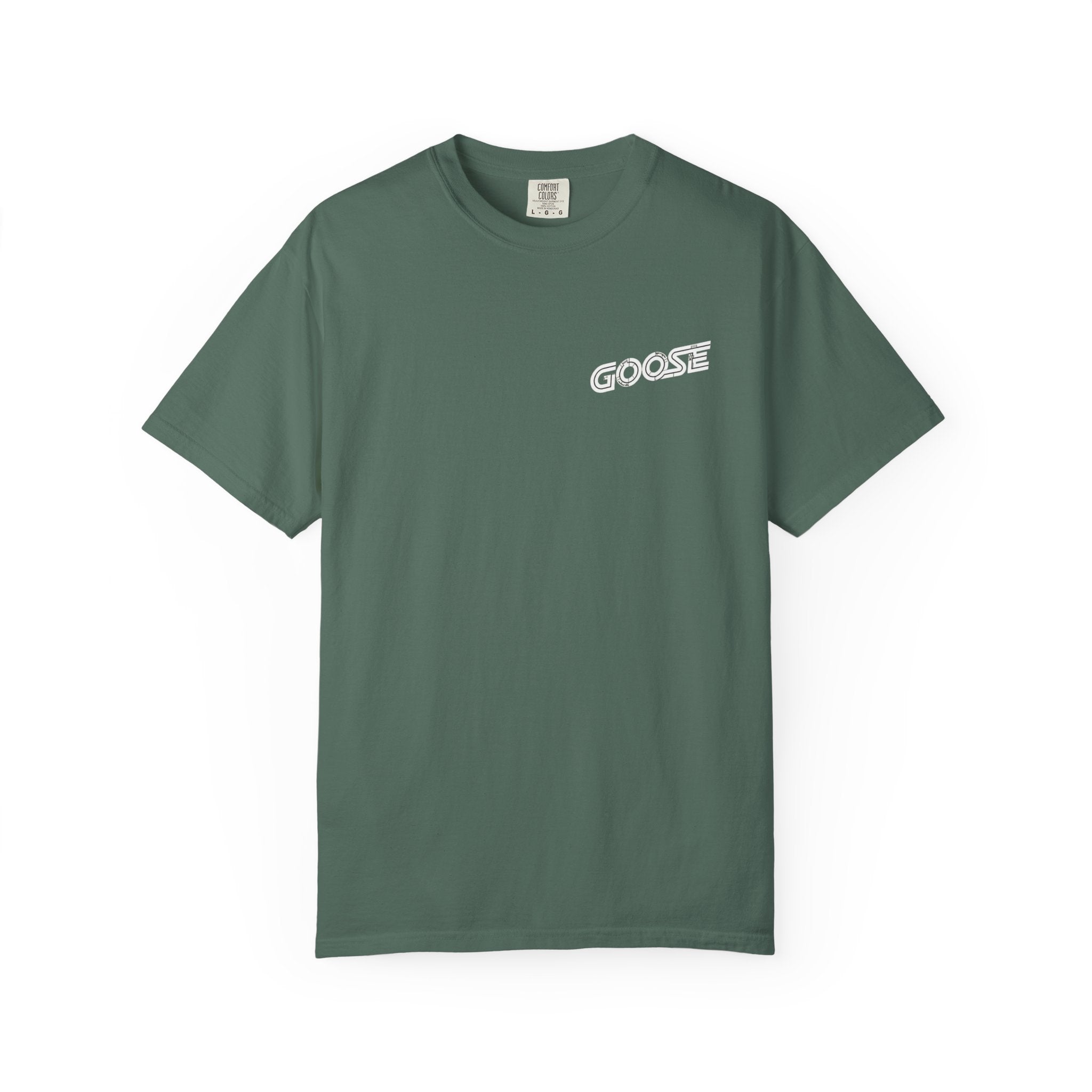 Big Modern Robot Graphic T-Shirt — "GOOSE" Chest Text, Retro Sci‑Fi Back Print
