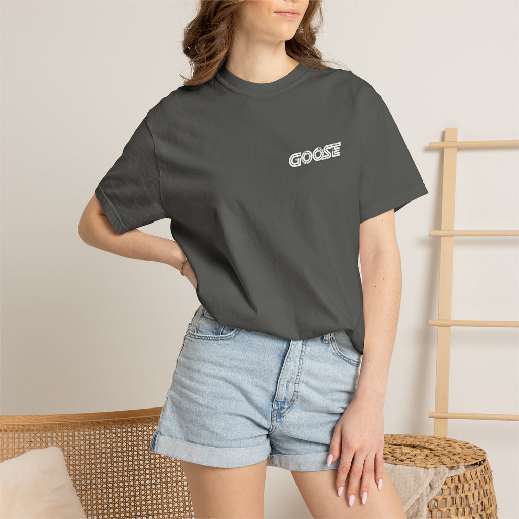 Big Modern Robot Graphic T-Shirt — "GOOSE" Chest Text, Retro Sci‑Fi Back Print