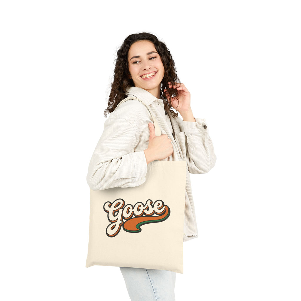 Tote Bag - Retro "Goose" Script Canvas Tote (Vintage Orange & Brown)