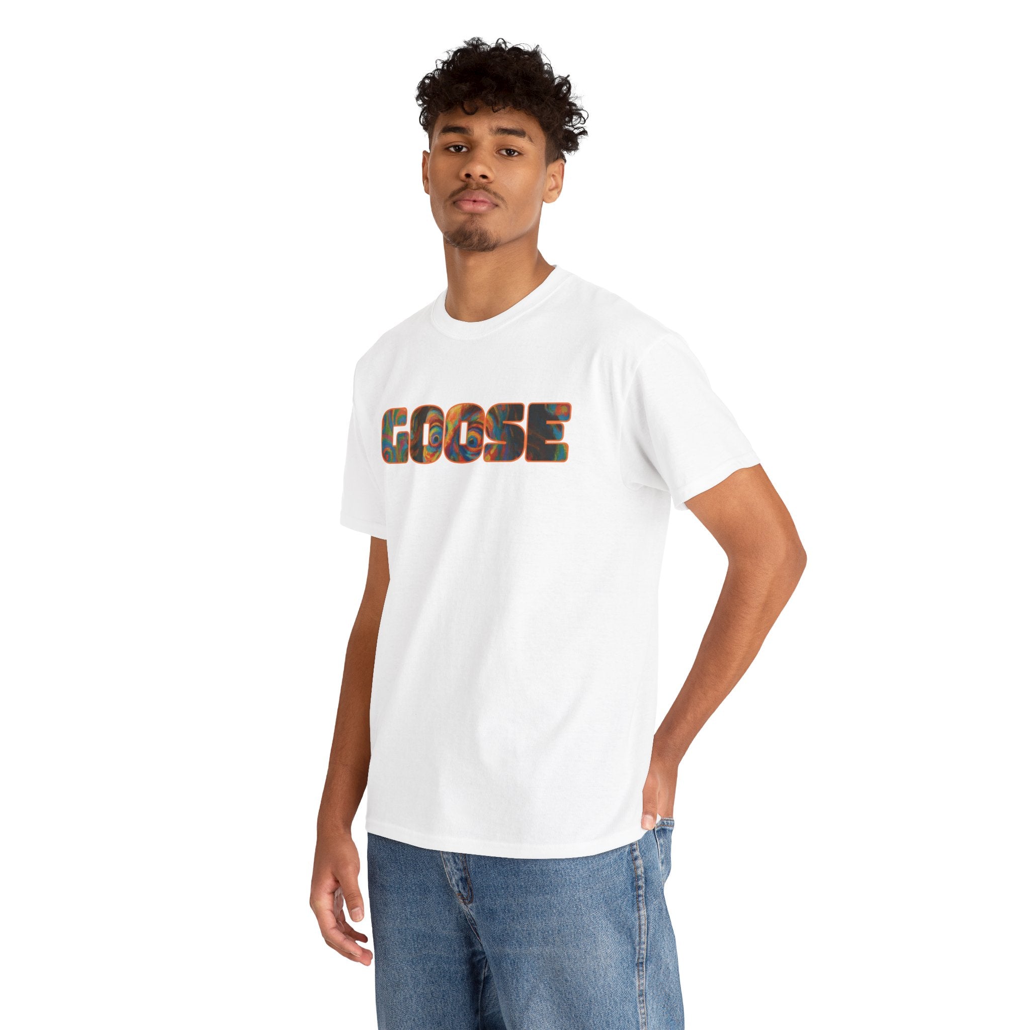 Goose Graphic Tee — Retro Camo Lettering Shirt