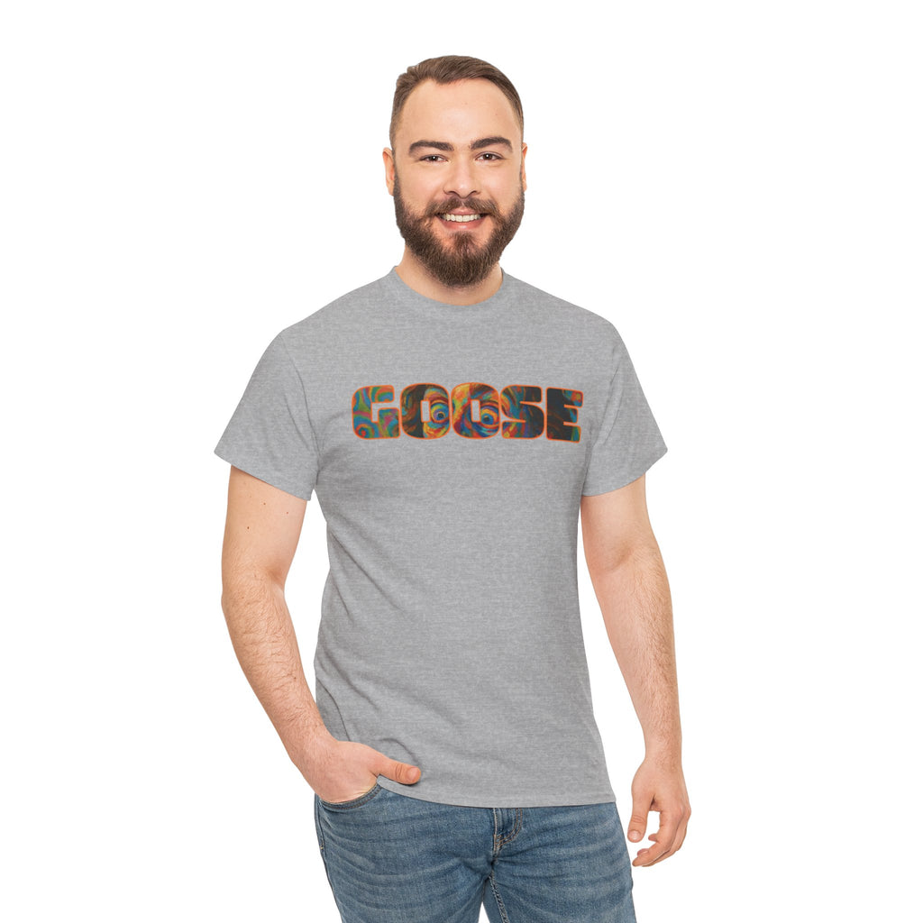 Goose Graphic Tee — Retro Camo Lettering Shirt