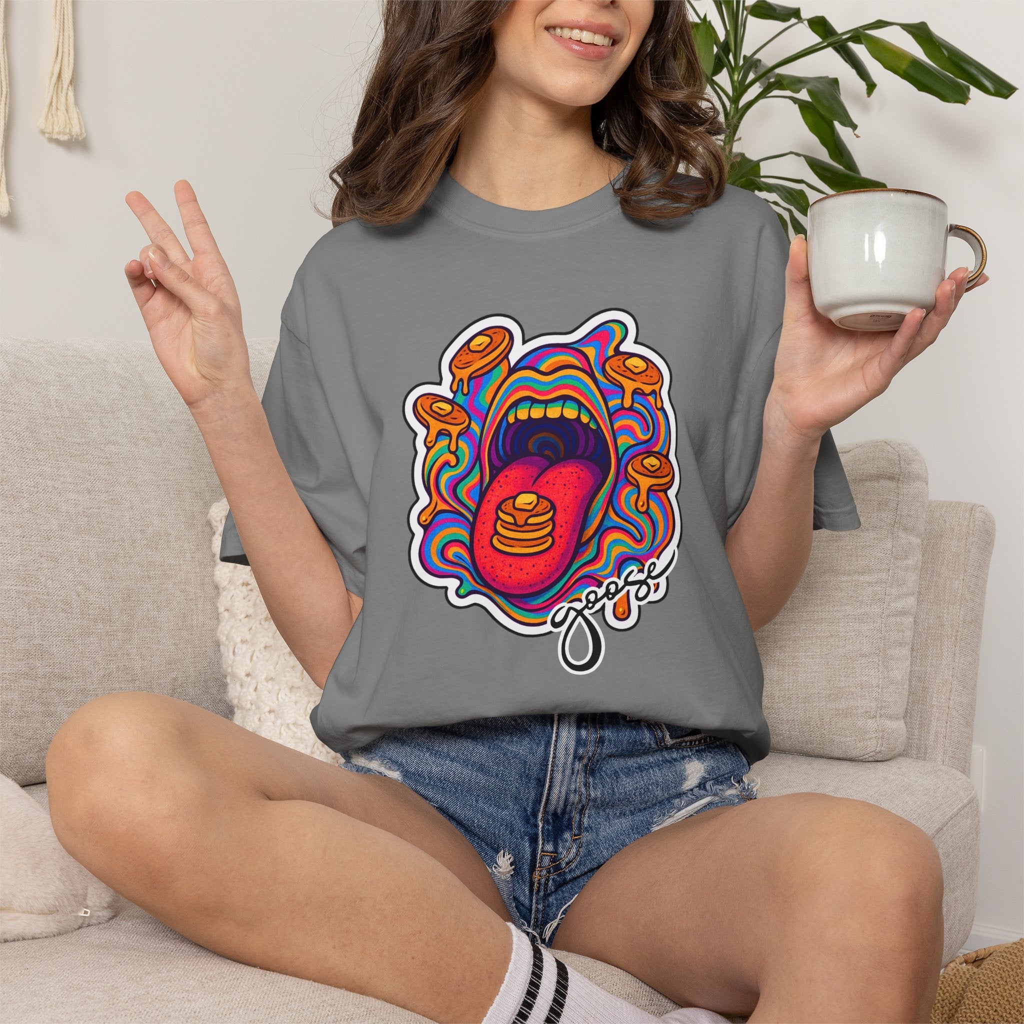 Pancake Mouth T-Shirt — Retro Psychedelic Breakfast Graphic Tee