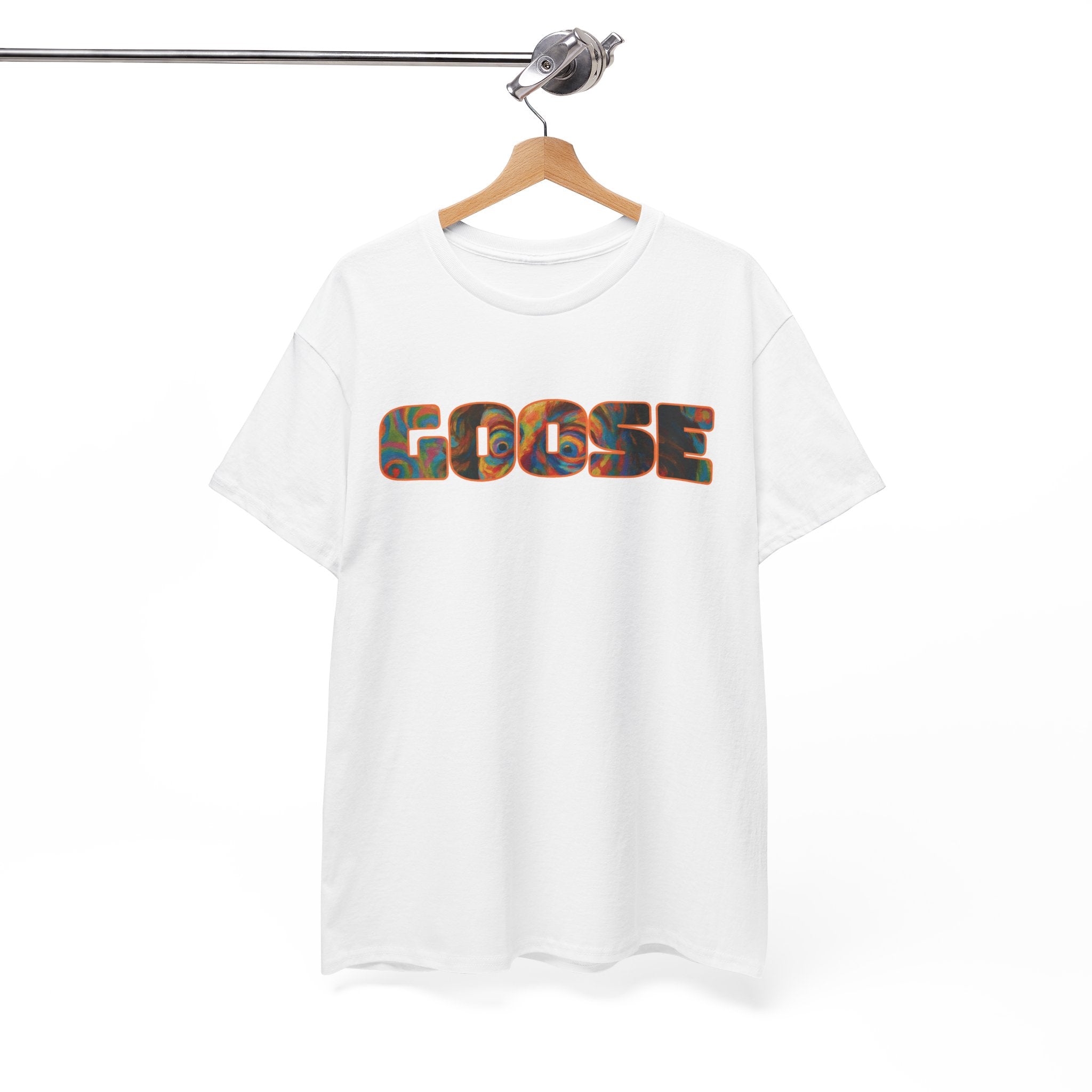 Goose Graphic Tee — Retro Camo Lettering Shirt