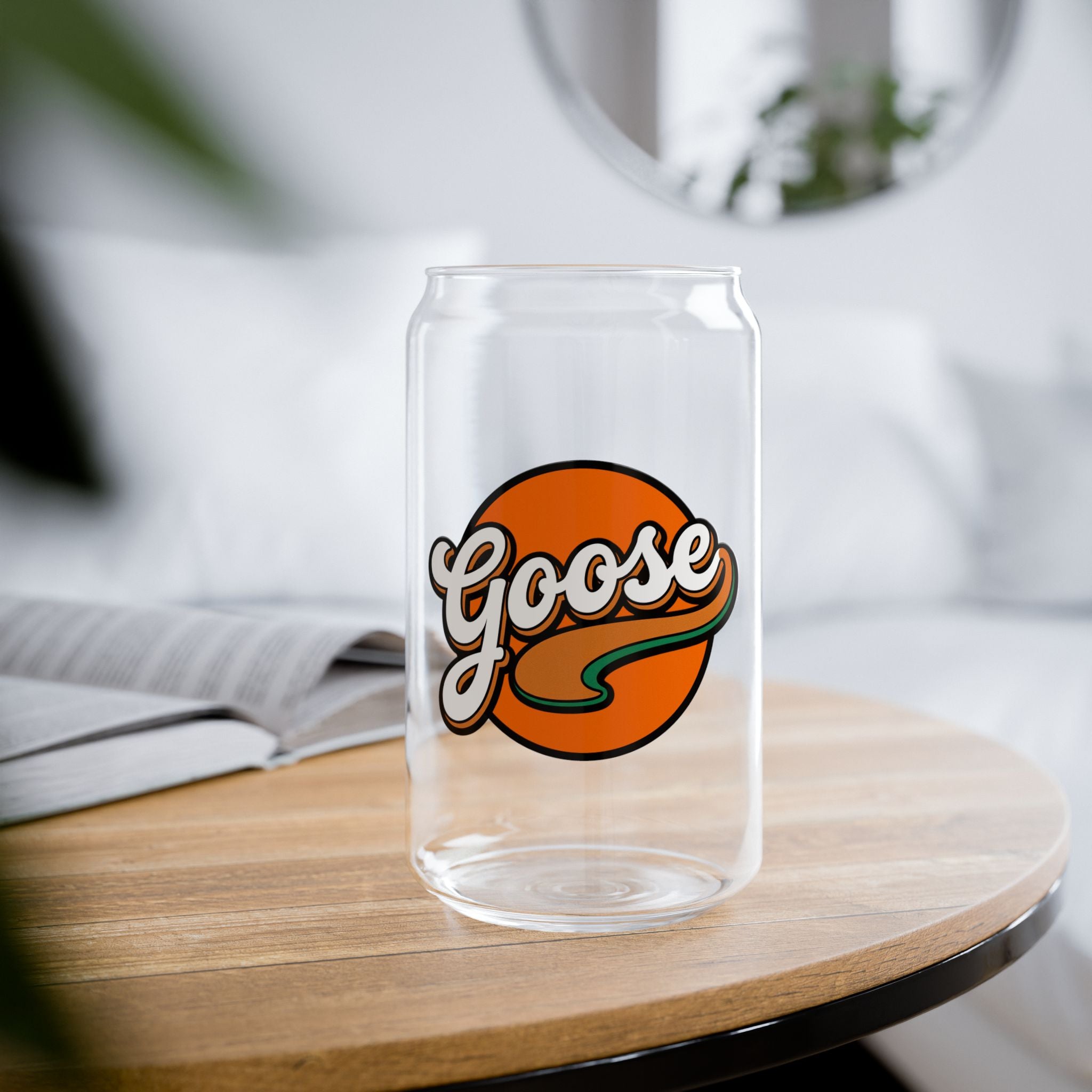 Goose Logo Sipper Glass — 16oz Reusable Drink Jar with Bamboo Lid & Straw