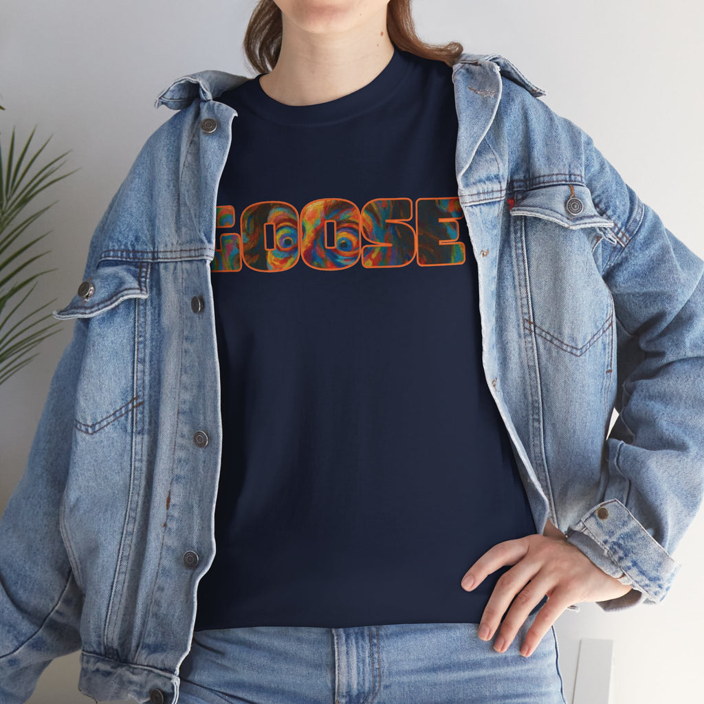 Goose Graphic Tee — Retro Camo Lettering Shirt