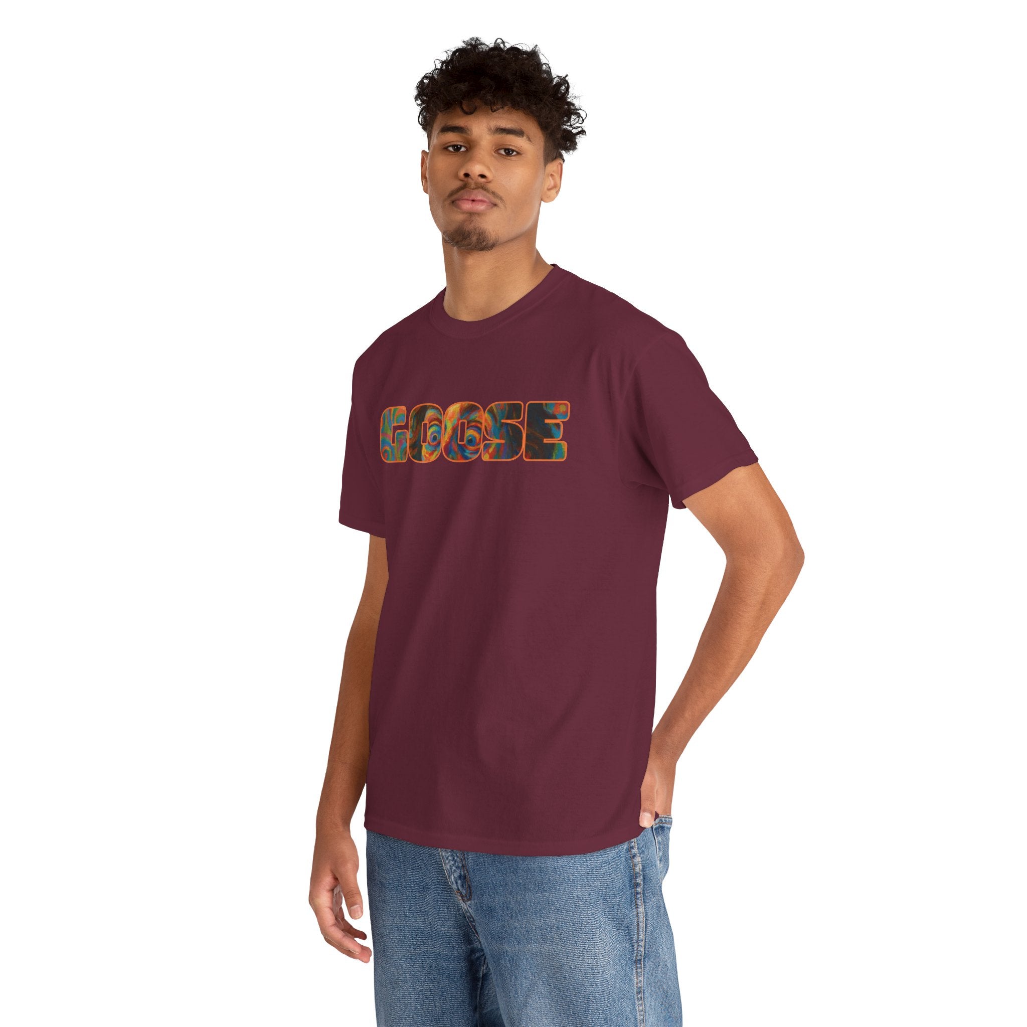 Goose Graphic Tee — Retro Camo Lettering Shirt