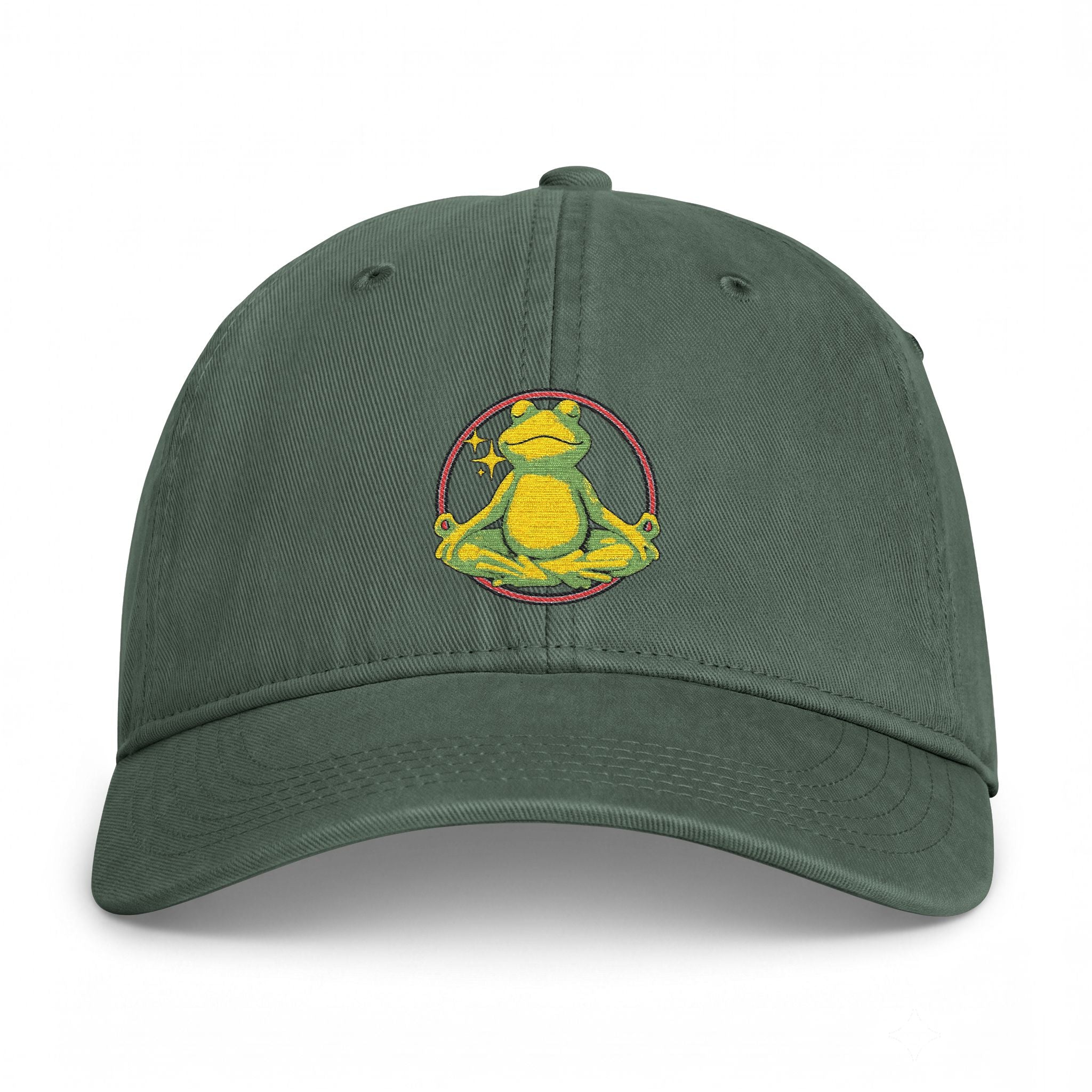 Embroidered Meditating Frog Dad Hat - Coastal Washed Cap