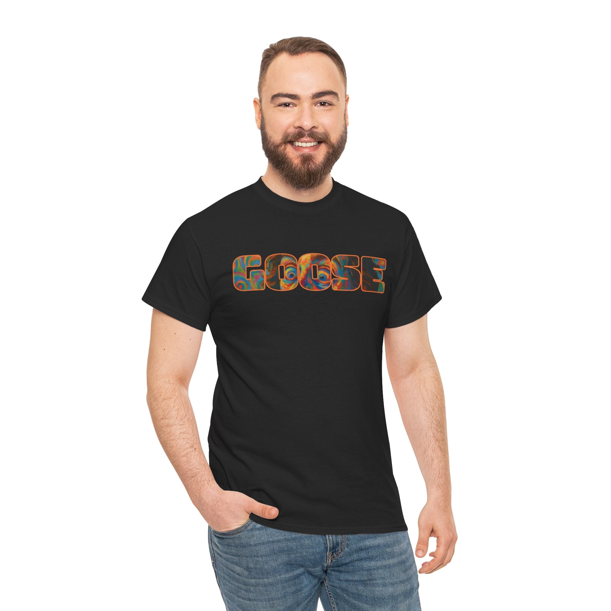 Goose Graphic Tee — Retro Camo Lettering Shirt