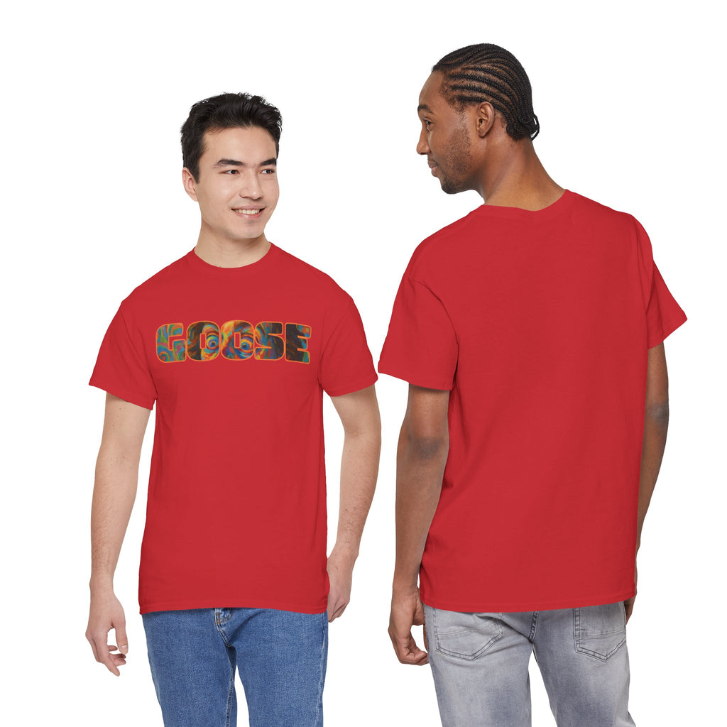 Goose Graphic Tee — Retro Camo Lettering Shirt