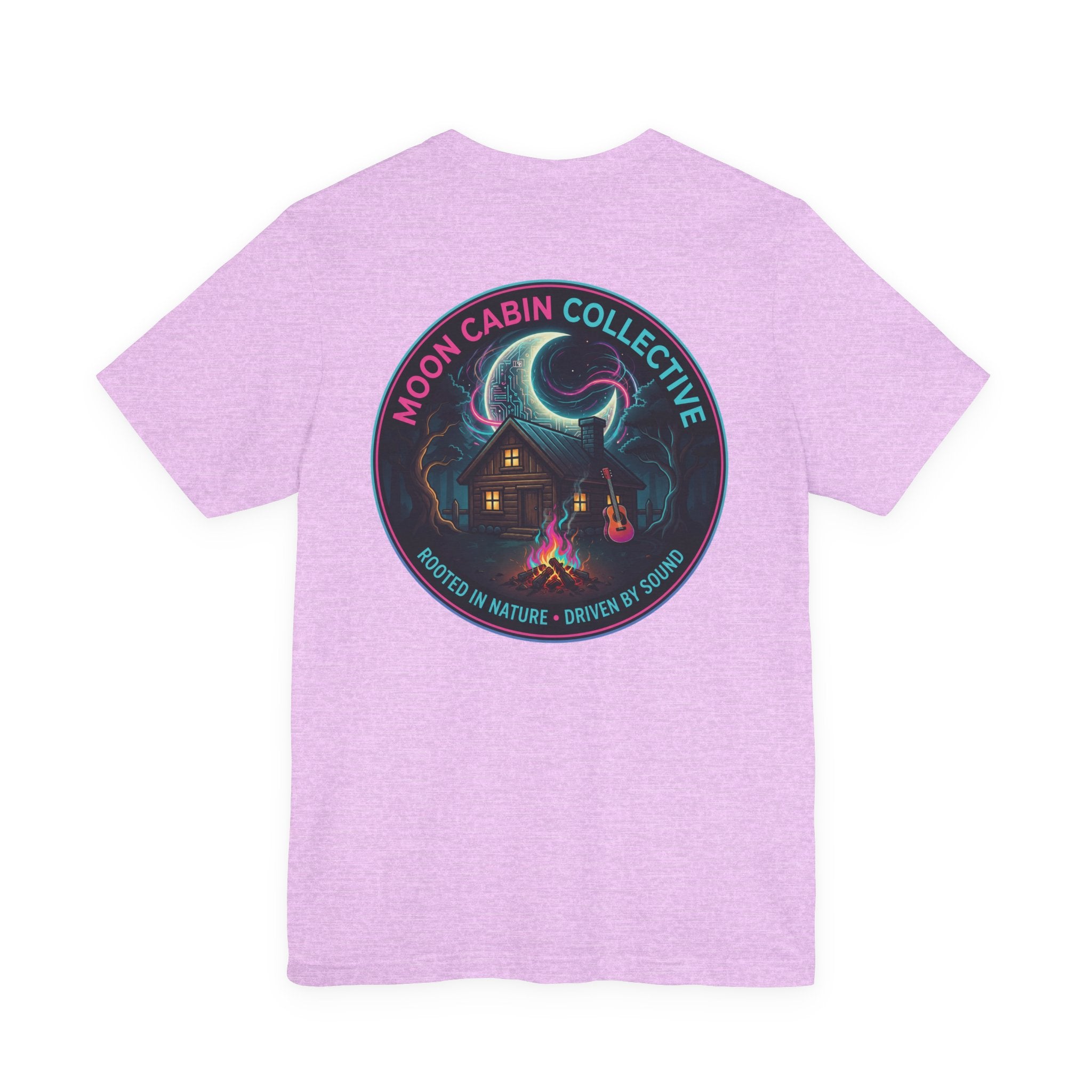 Moon Cabin Collective T-Shirt — Moonlit Cabin Graphic Tee ("Rooted in Nature • Driven by Sound")