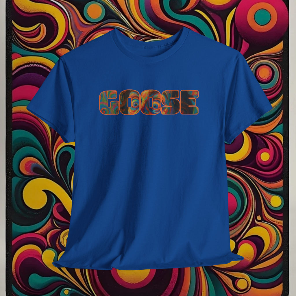 Goose Graphic Tee — Retro Camo Lettering Shirt