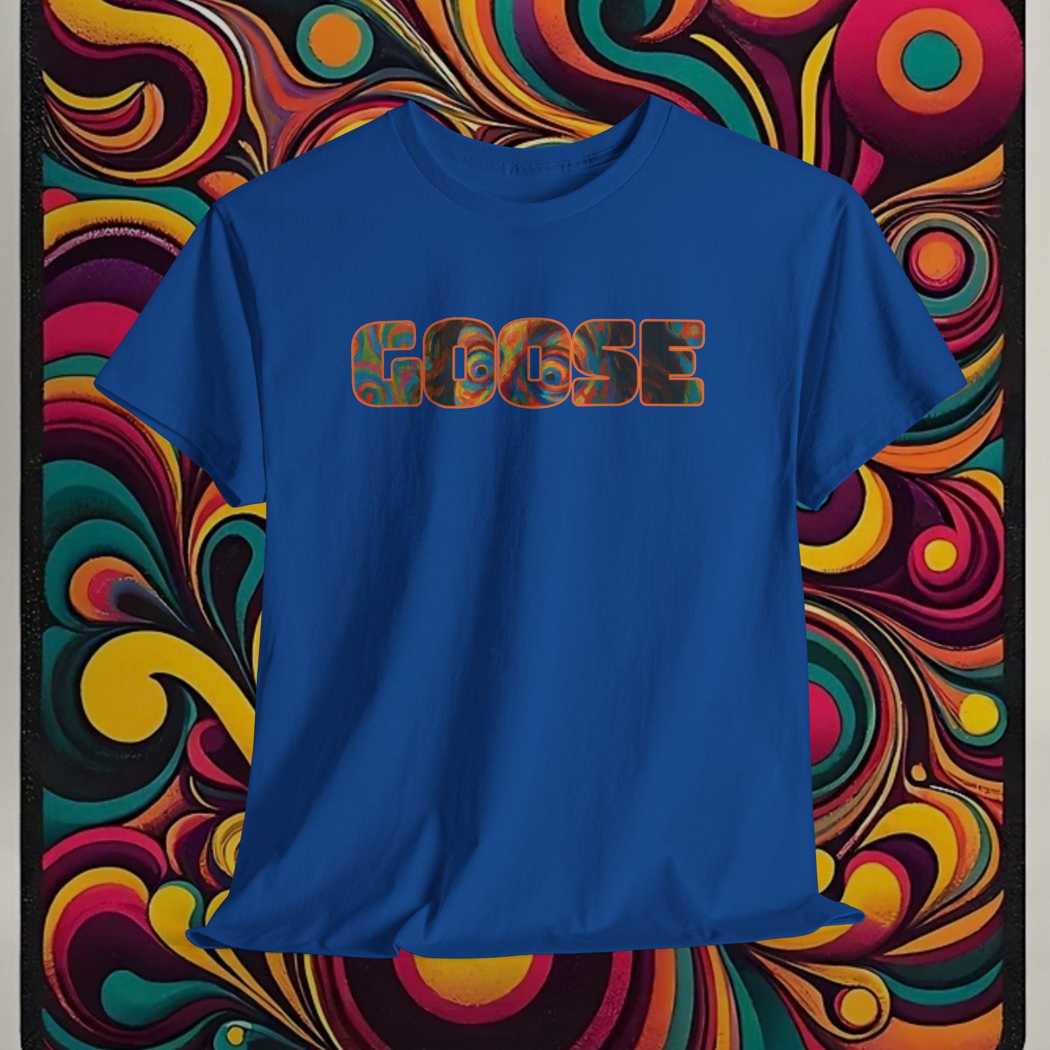 Goose Graphic Tee — Retro Camo Lettering Shirt