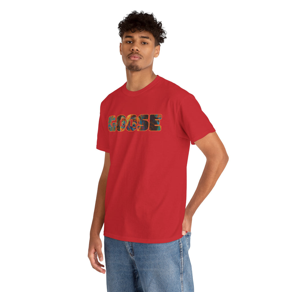 Goose Graphic Tee — Retro Camo Lettering Shirt