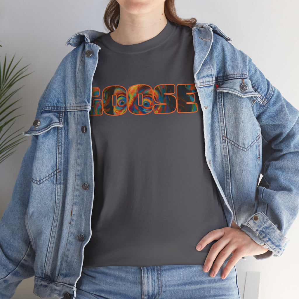 Goose Graphic Tee — Retro Camo Lettering Shirt