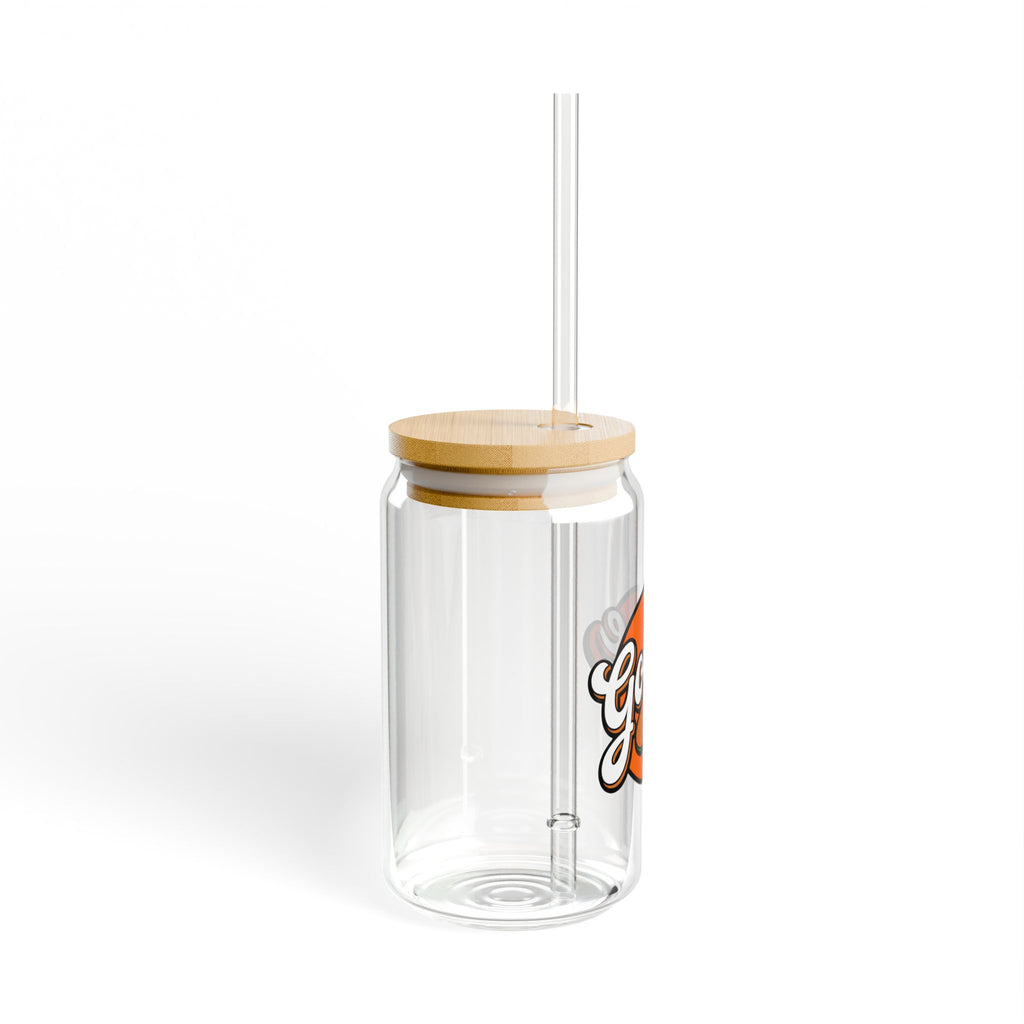Goose Logo Sipper Glass — 16oz Reusable Drink Jar with Bamboo Lid & Straw