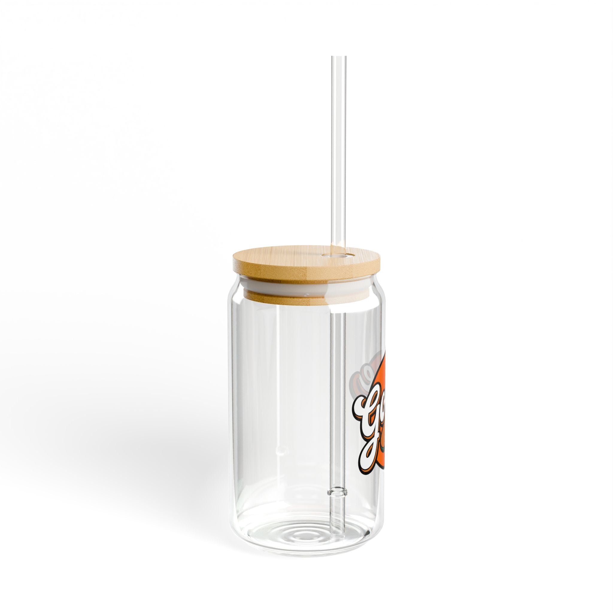 Goose Logo Sipper Glass — 16oz Reusable Drink Jar with Bamboo Lid & Straw