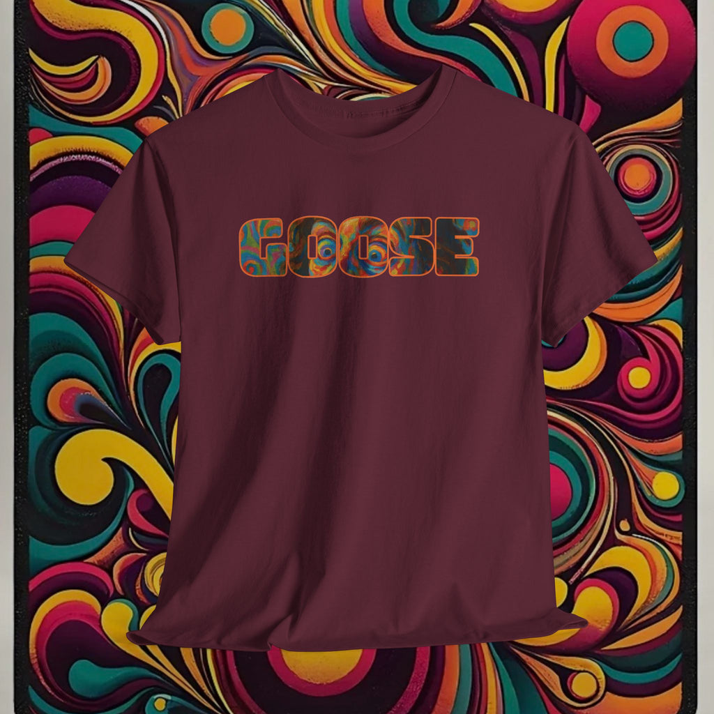 Goose Graphic Tee — Retro Camo Lettering Shirt