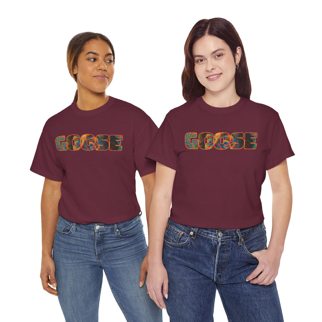 Goose Graphic Tee — Retro Camo Lettering Shirt