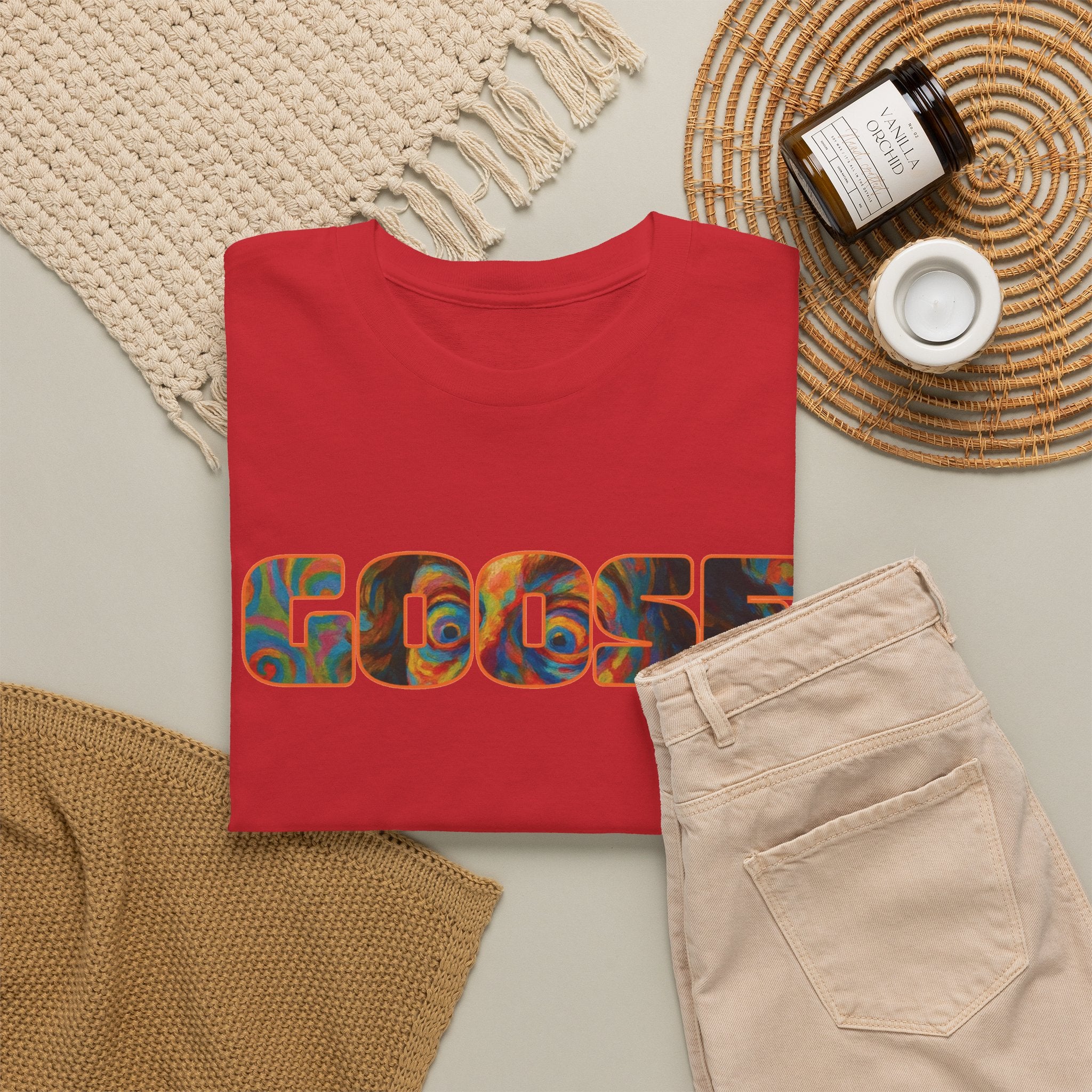 Goose Graphic Tee — Retro Camo Lettering Shirt