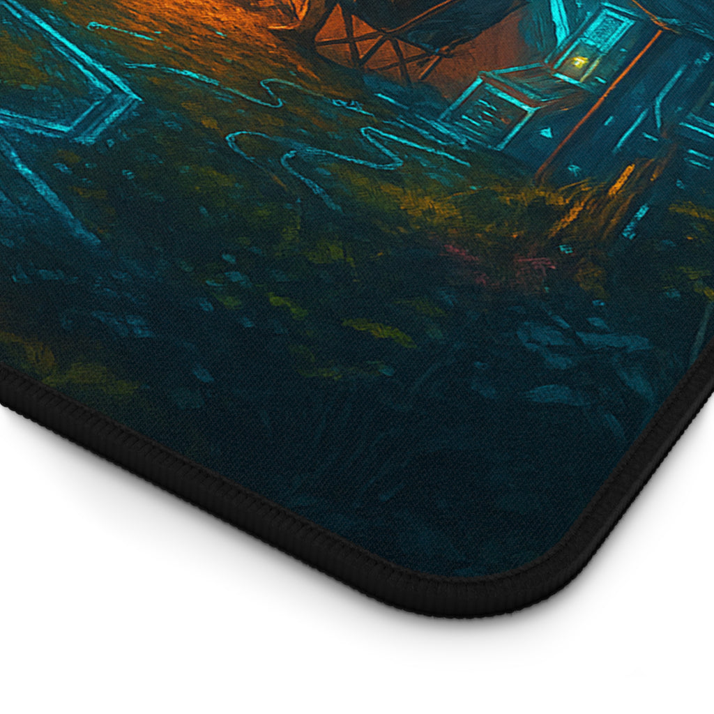 Cyber Ranger Desk Mat — Robot Selfie at Campfire Gaming Mousepad