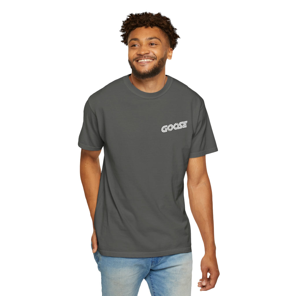 Big Modern Robot Graphic T-Shirt — "GOOSE" Chest Text, Retro Sci‑Fi Back Print