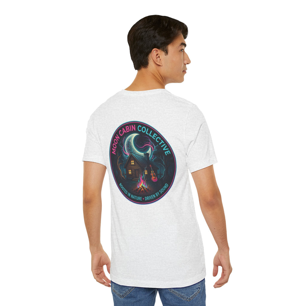 Moon Cabin Collective T-Shirt — Moonlit Cabin Graphic Tee ("Rooted in Nature • Driven by Sound")