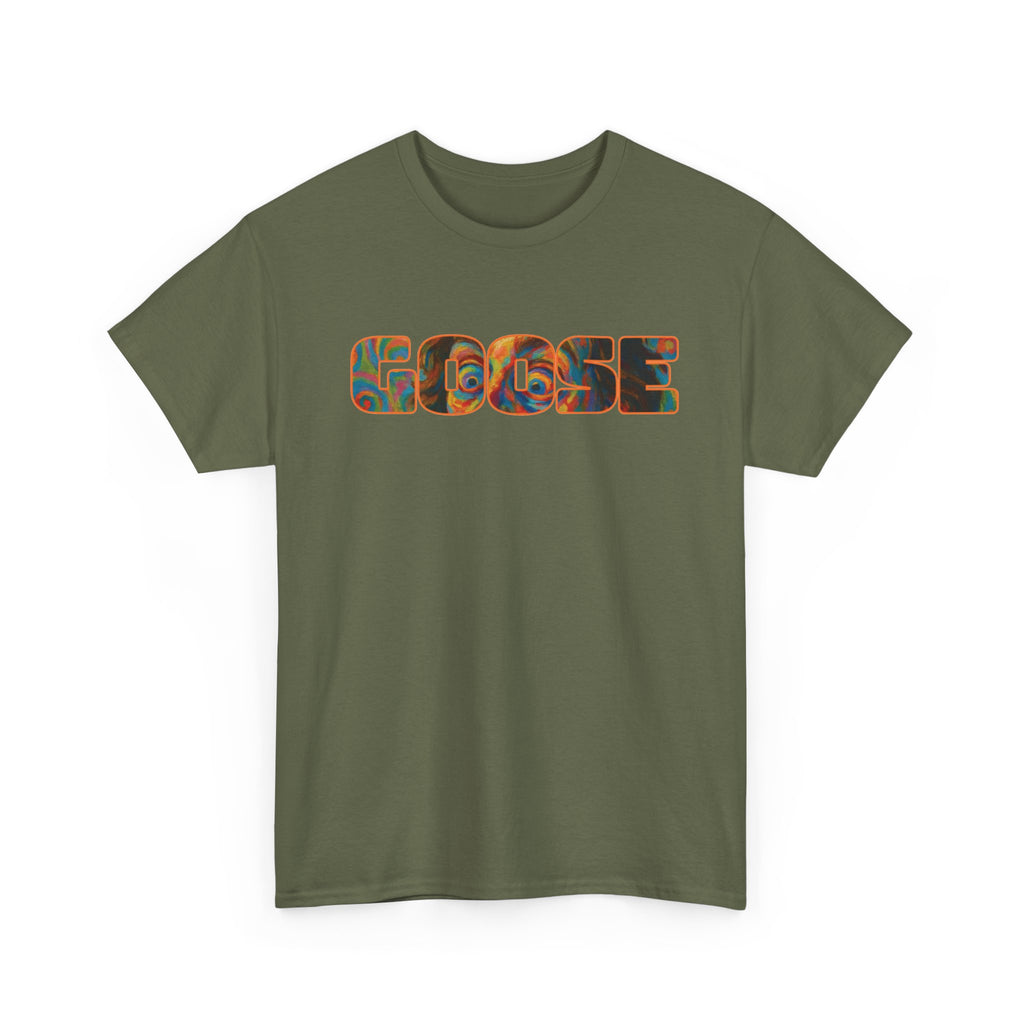 Goose Graphic Tee — Retro Camo Lettering Shirt