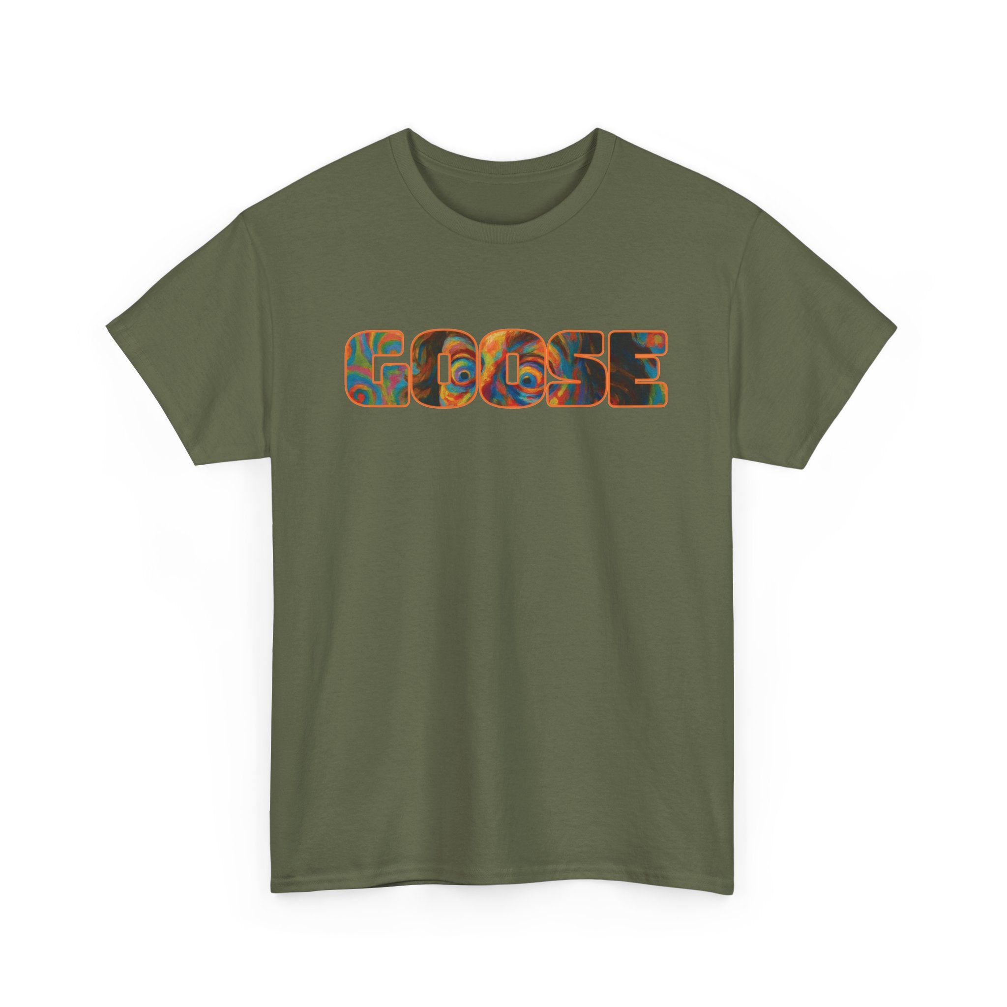 Goose Graphic Tee — Retro Camo Lettering Shirt