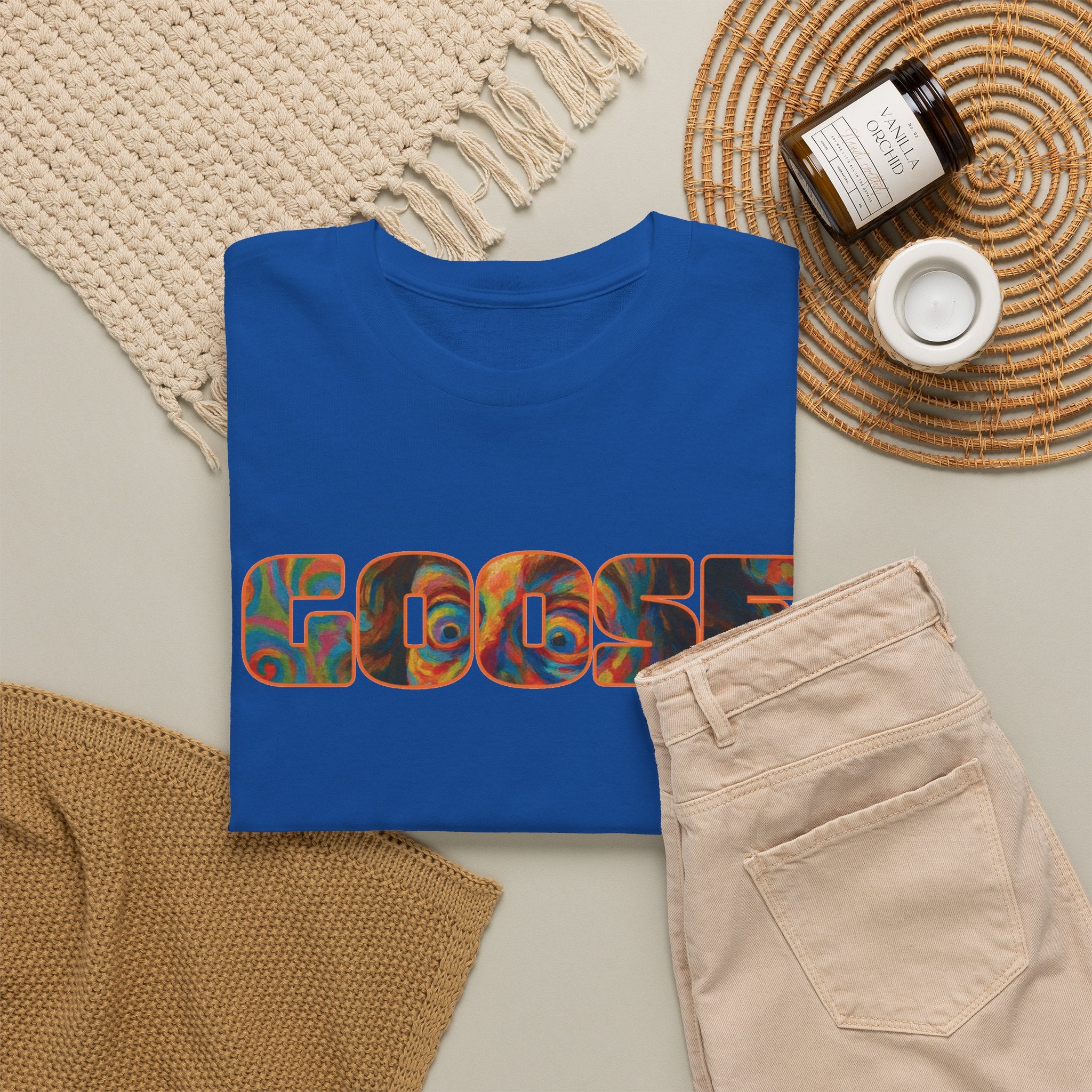 Goose Graphic Tee — Retro Camo Lettering Shirt