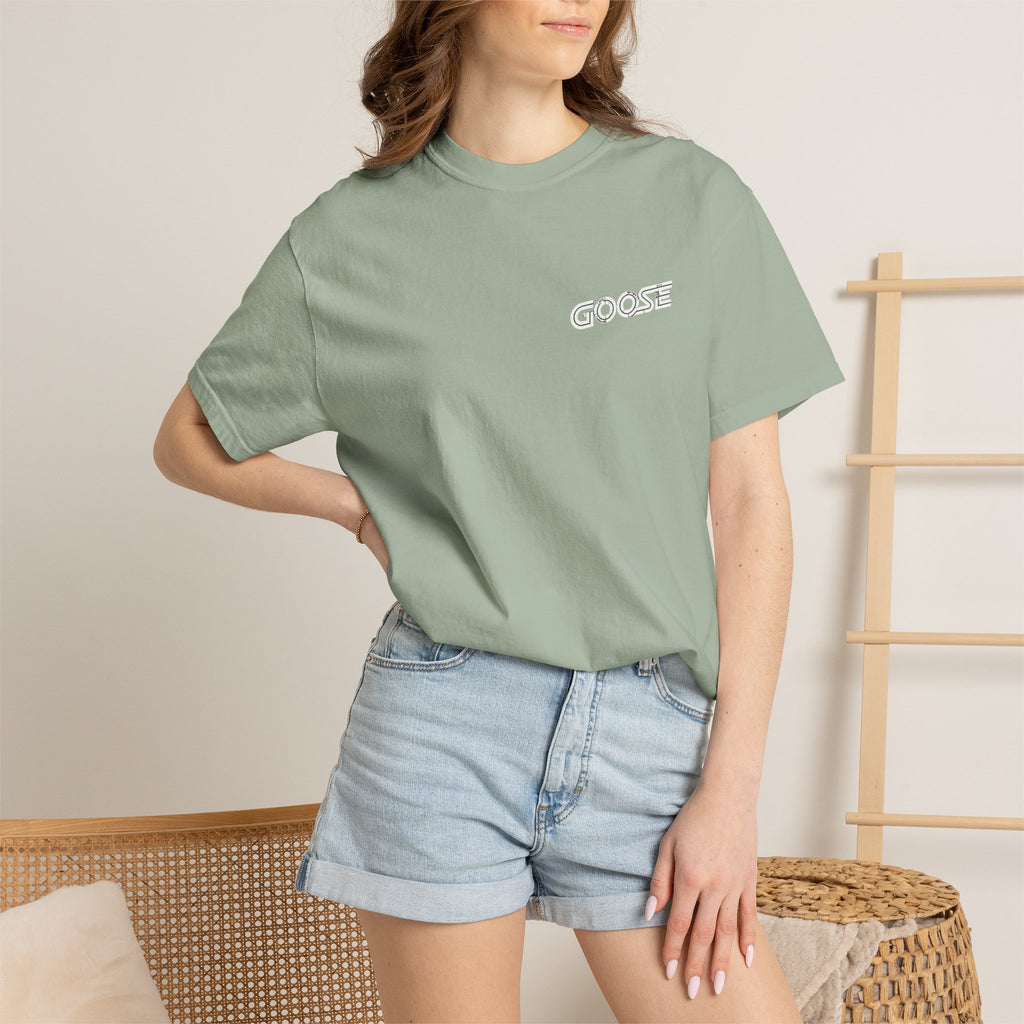 Big Modern Robot Graphic T-Shirt — "GOOSE" Chest Text, Retro Sci‑Fi Back Print
